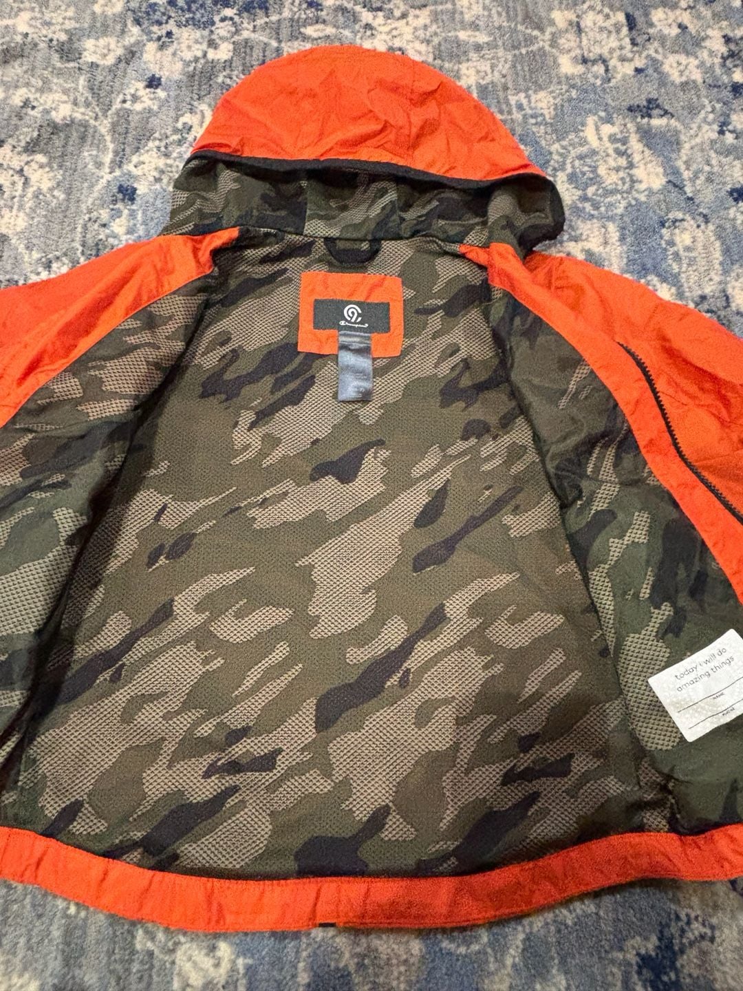 Champion C9 Jacket Size YS (6-7) Orange Camo Windbreaker Hooded 4