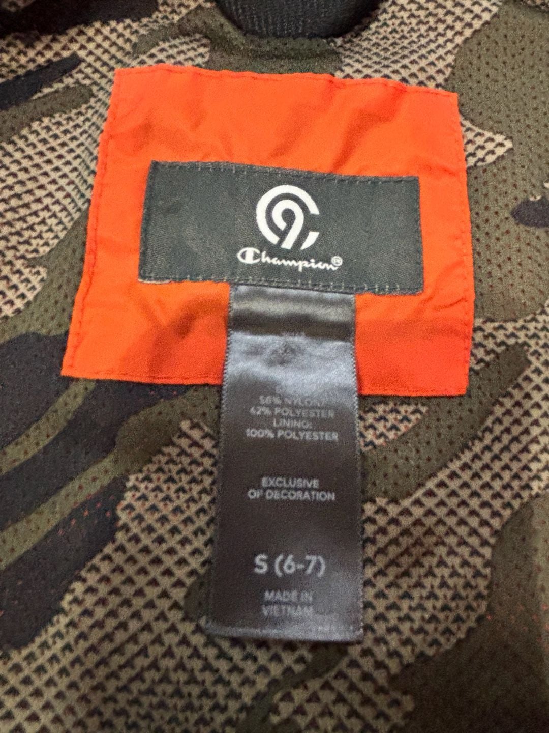 Champion C9 Jacket Size YS (6-7) Orange Camo Windbreaker Hooded 5