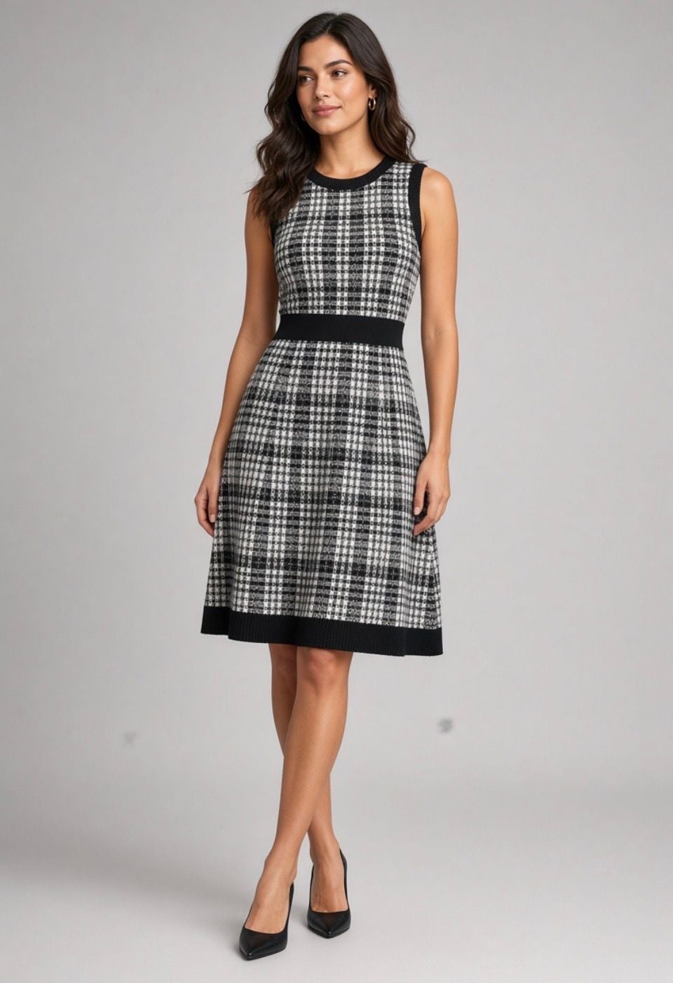 Kate Spade New York Tweed Knit Fit & Flare Dress Size XS Black White 2