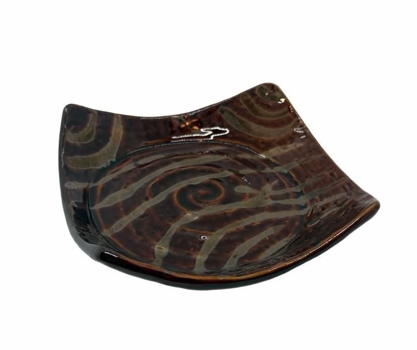 Pier 1 Imports Decorative Ceramic Square Dish Brown Swirl 1