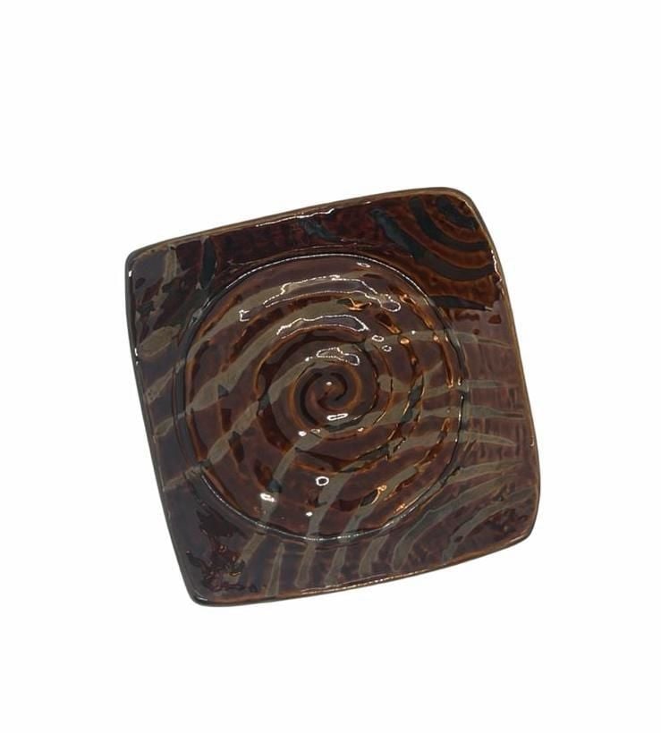 Pier 1 Imports Decorative Ceramic Square Dish Brown Swirl 3