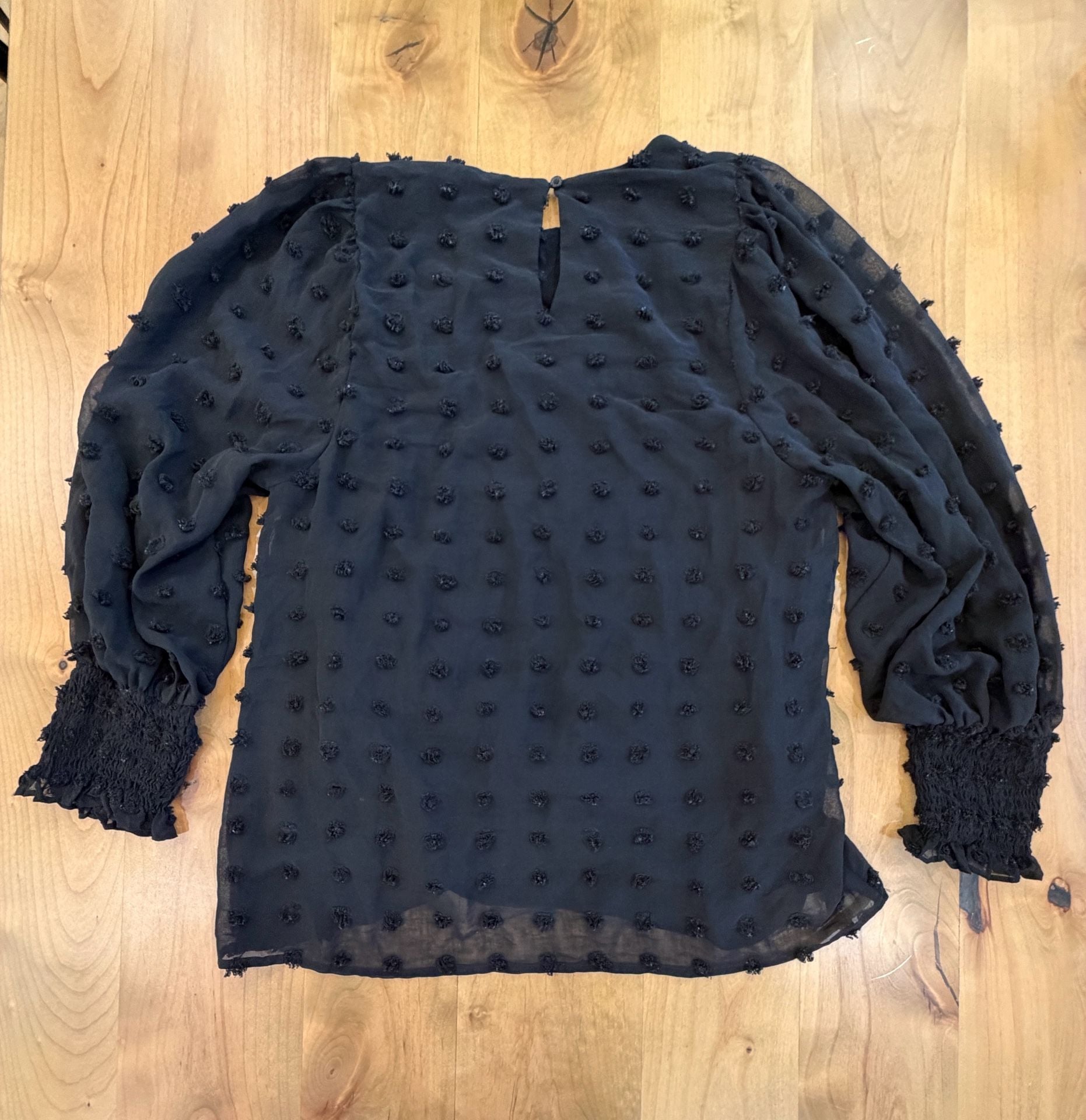 OTT Black Swiss Dot Long Sleeve Blouse Size S 4