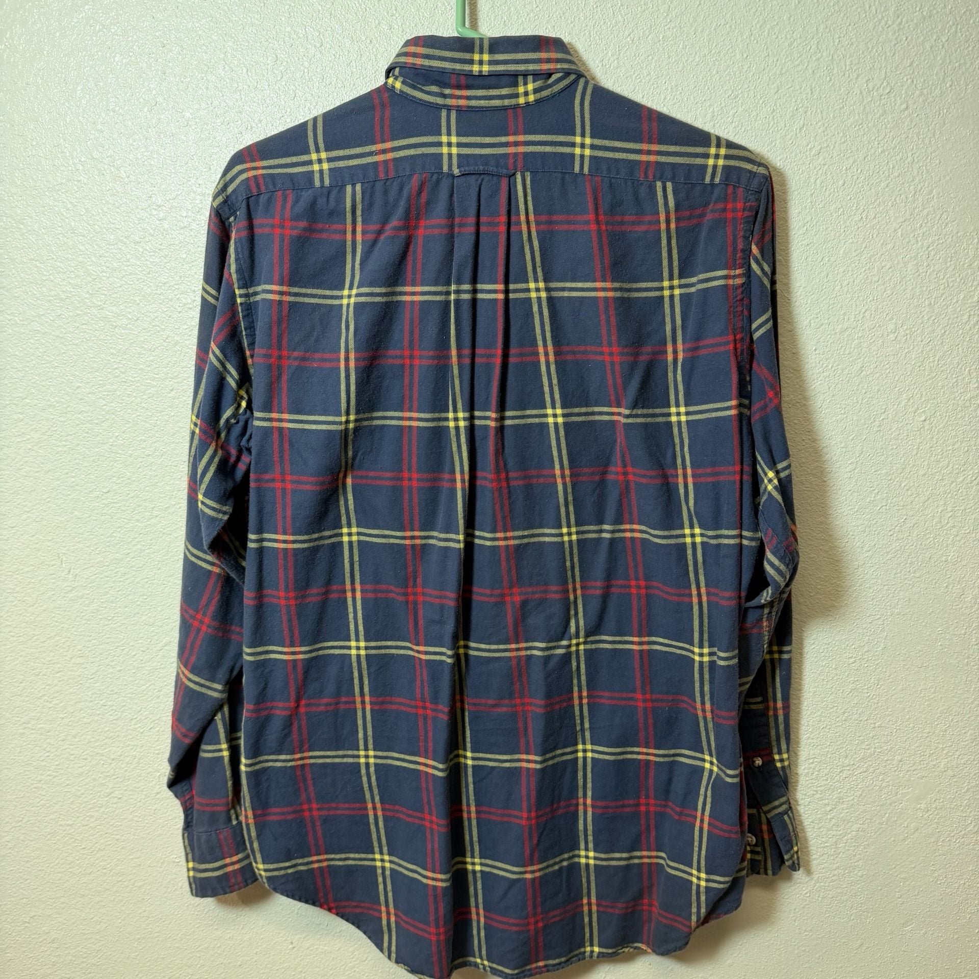 Norm Thompson Plaid Flannel Shirt Size M 15-15.5 Blue Red Cotton Made In USA 6