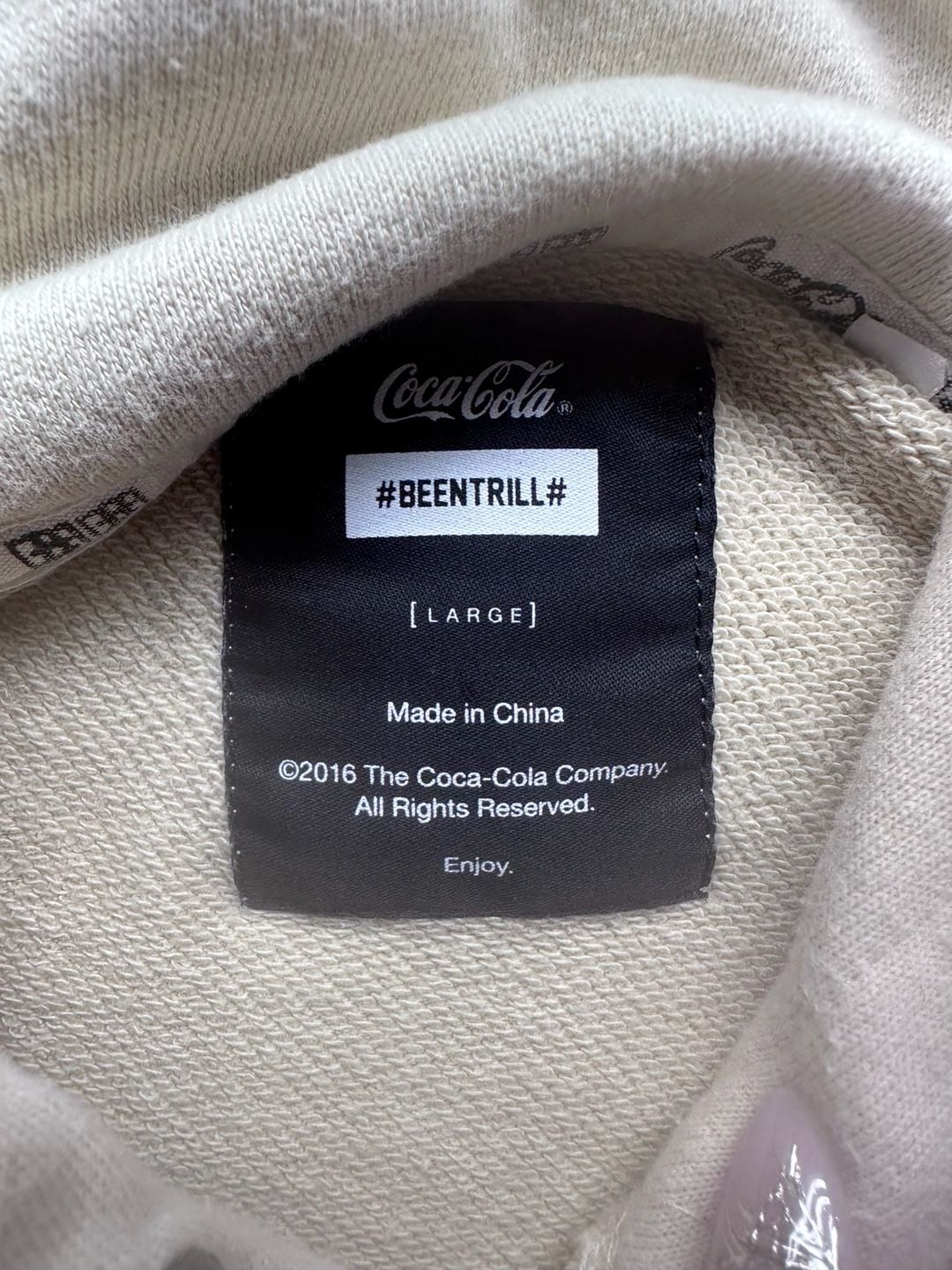 Beentrill x Coca Cola Hoodie Size L Beige Graphic Pullover Sweatshirt 7