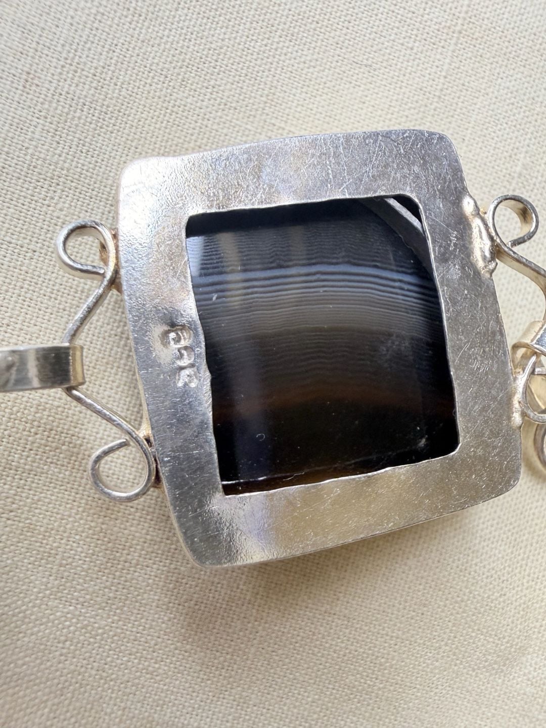 Artisan Sterling Silver 925 Banded Agate Stone Toggle Bracelet 5