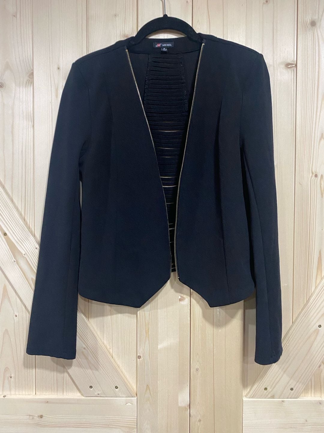 M Michel Jacket Size M Black Open Front Zip Ribbed Detail 2
