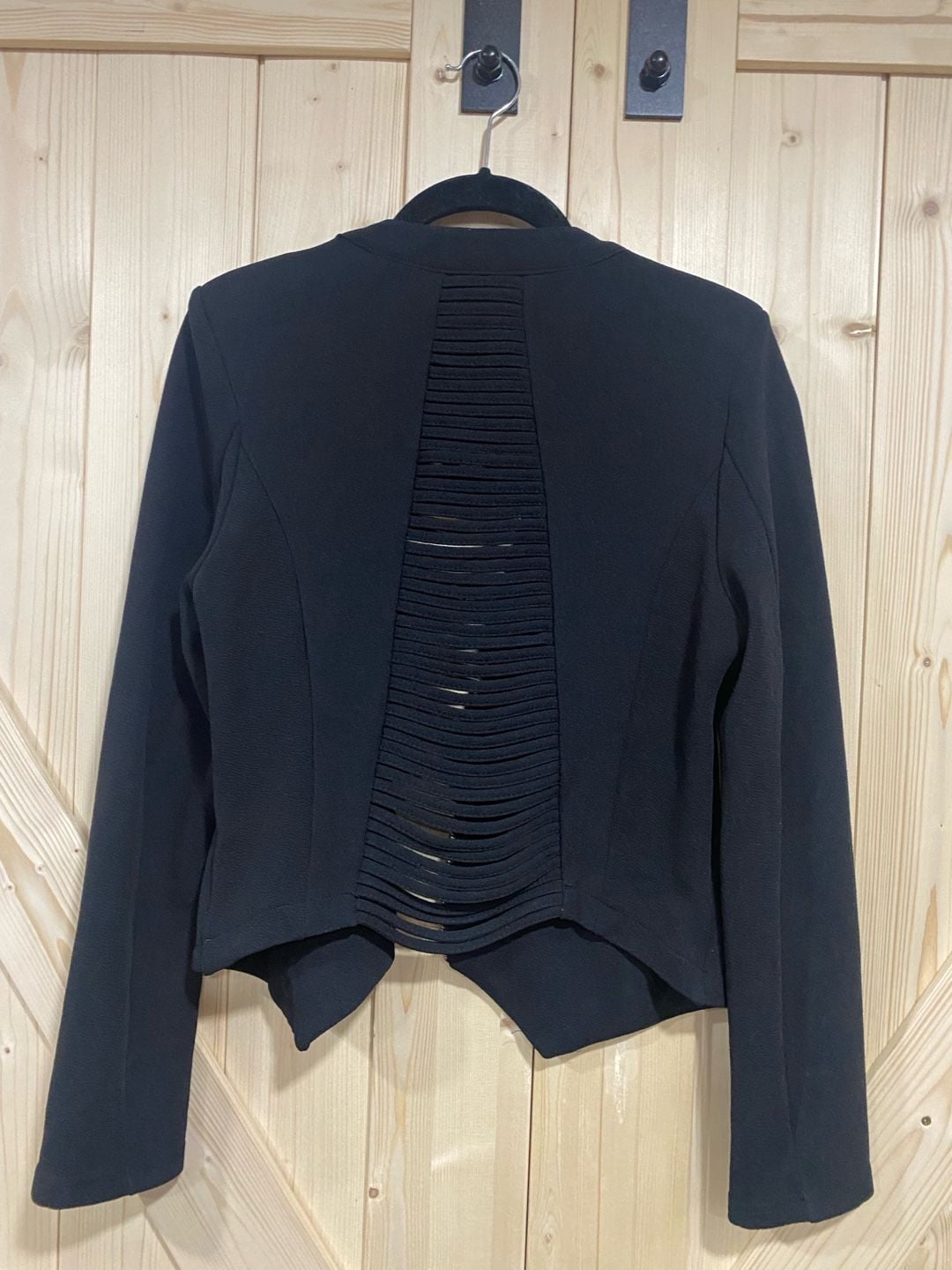 M Michel Jacket Size M Black Open Front Zip Ribbed Detail 6