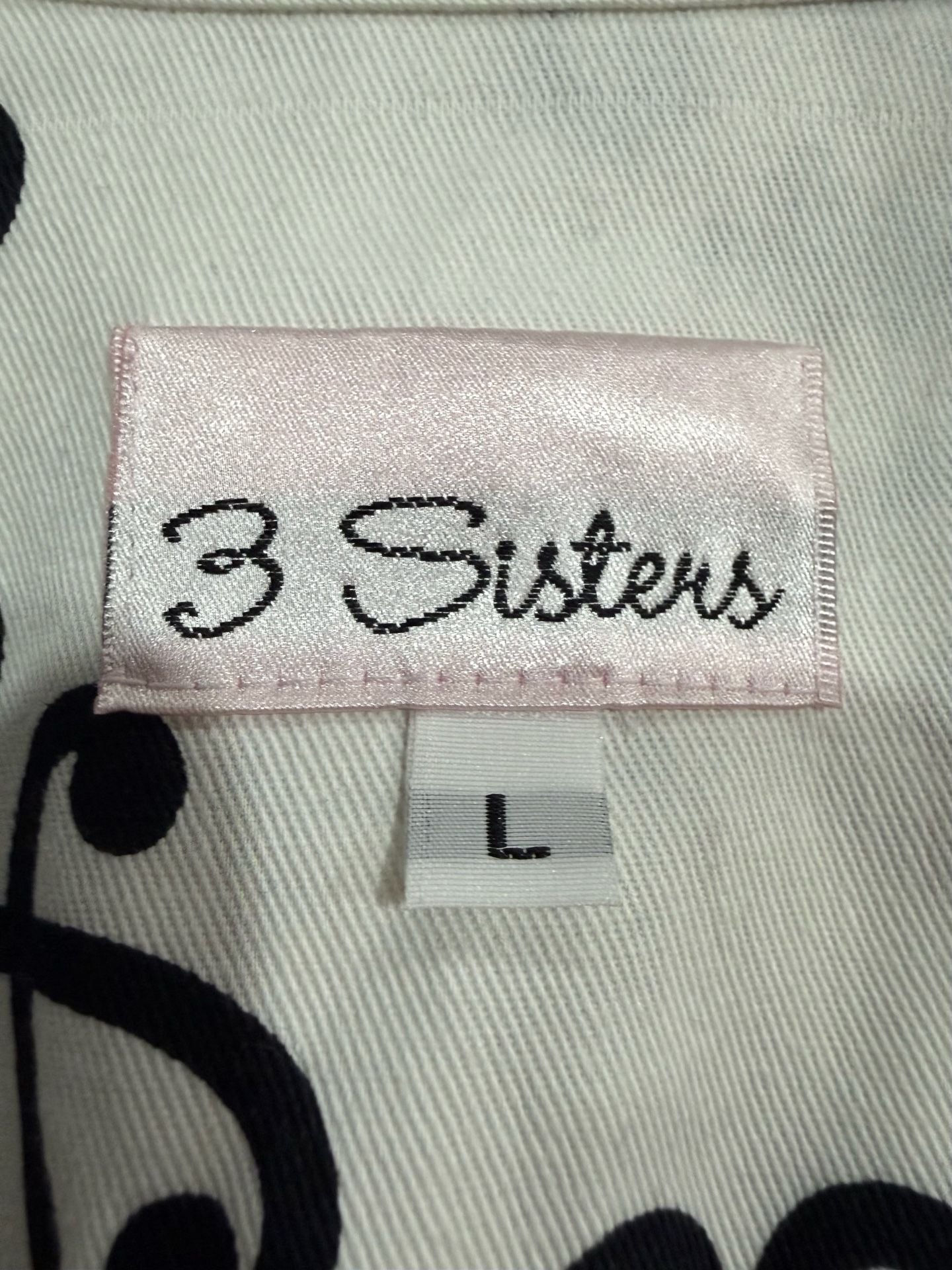 3 Sisters Womens L Black White Scroll Print Cotton Blazer Jacket Made in USA 4