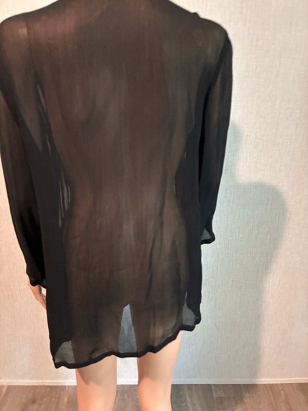 April Cornell Blouse Size XS Black Sheer Button Down Long Sleeve 5