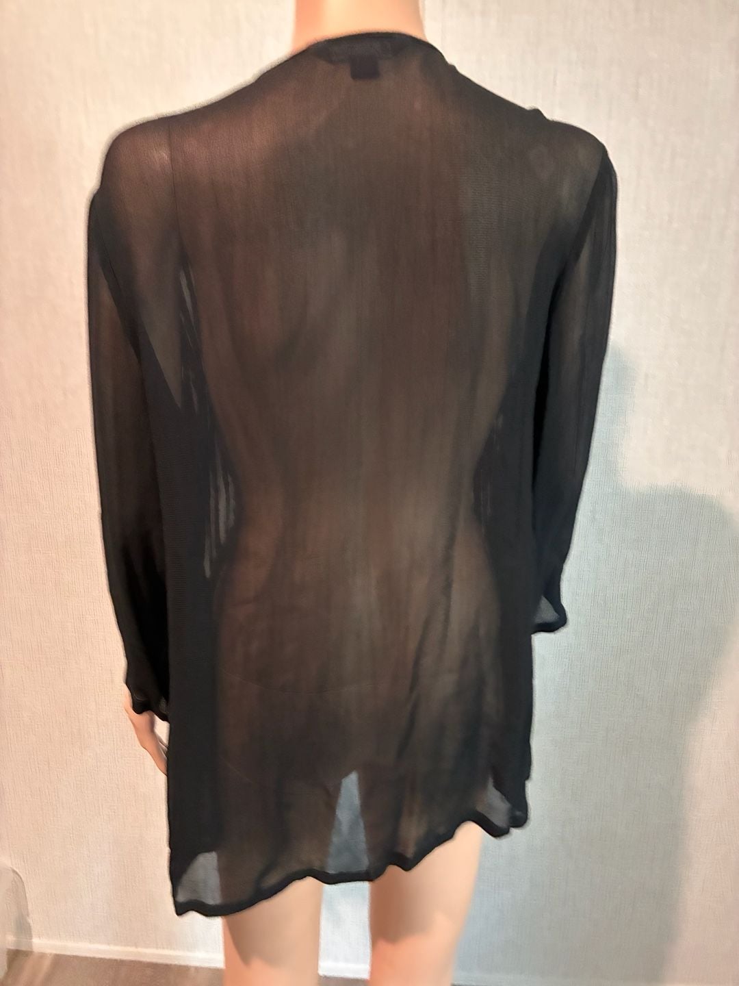 April Cornell Blouse Size XS Black Sheer Button Down Long Sleeve 6