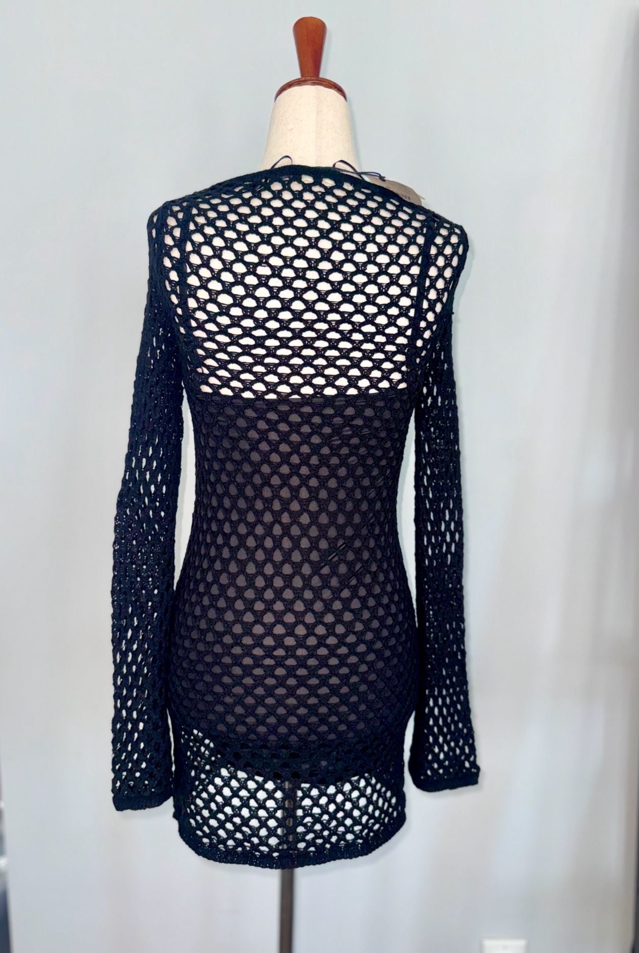 Pull&Bear Crochet Dress Size XS Black Open Knit Mini Dress 5