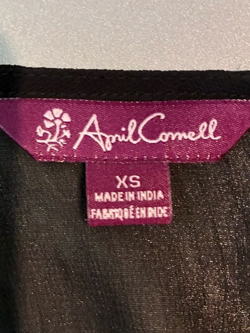 April Cornell Blouse Size XS Black Sheer Button Down Long Sleeve 3