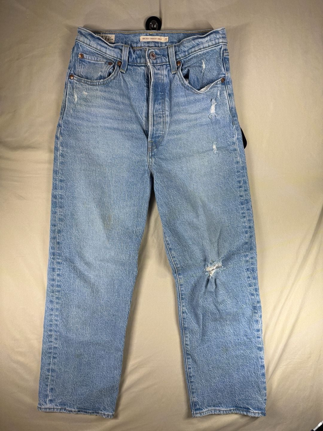 Levi's Ribcage Straight Ankle Jeans Size 27 Light Wash Distressed 2