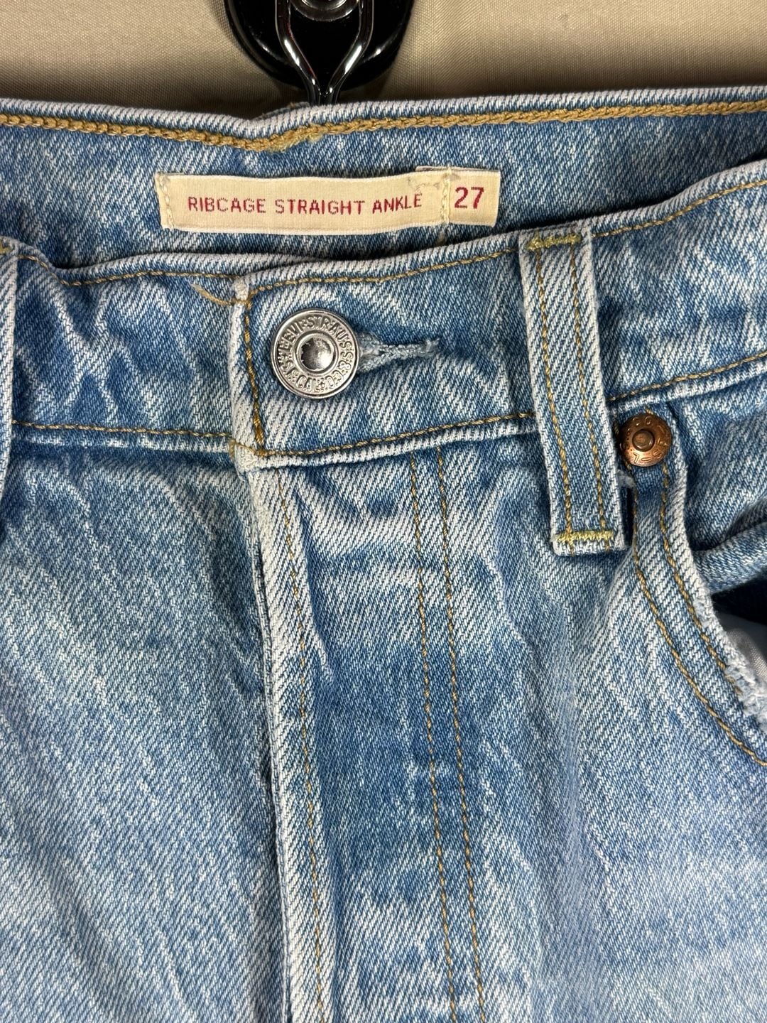 Levi's Ribcage Straight Ankle Jeans Size 27 Light Wash Distressed 3