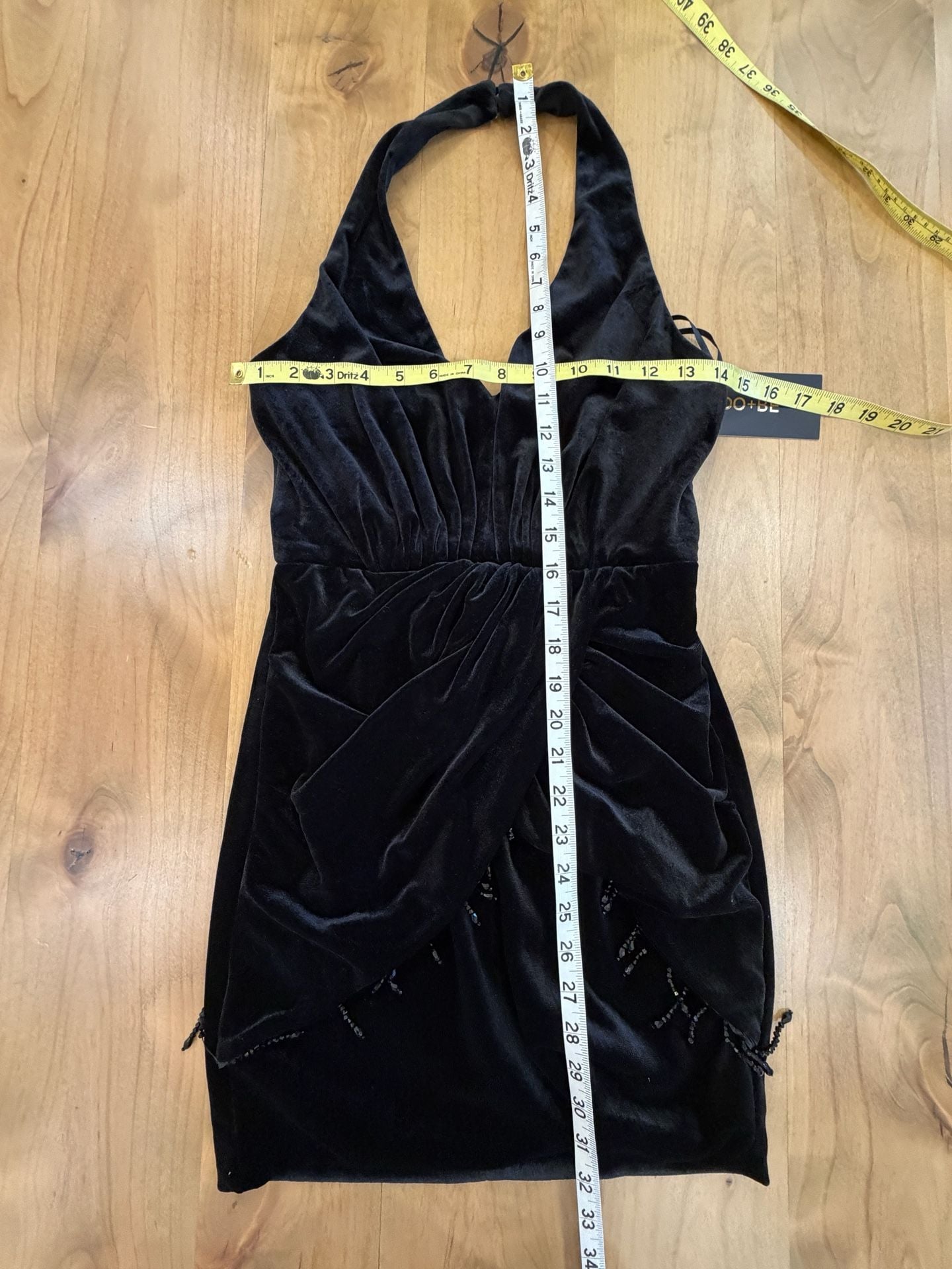 DO+BE Black Velvet Beaded Halter Mini Dress Size S (minor flaw) 2