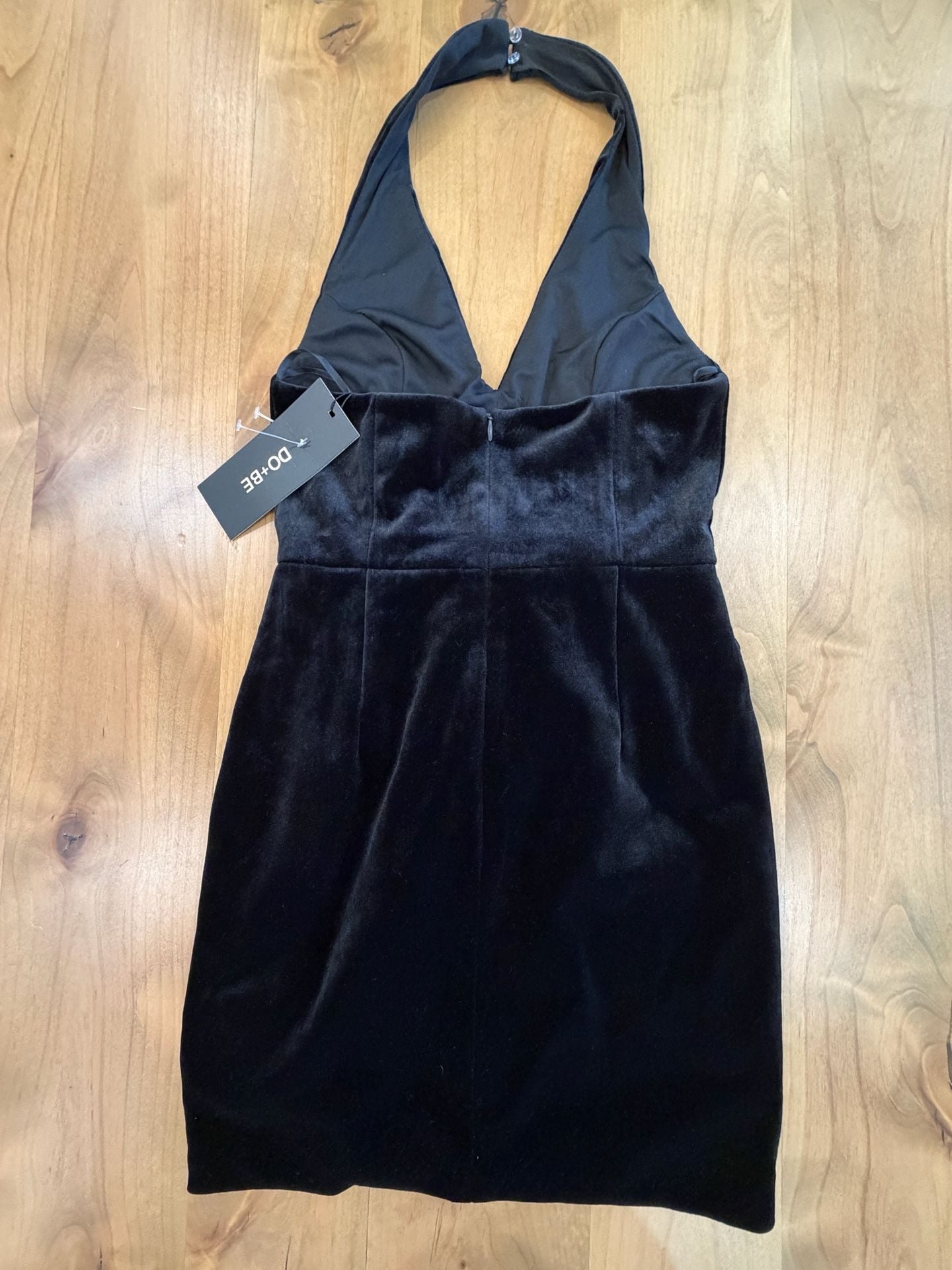 DO+BE Black Velvet Beaded Halter Mini Dress Size S (minor flaw) 3