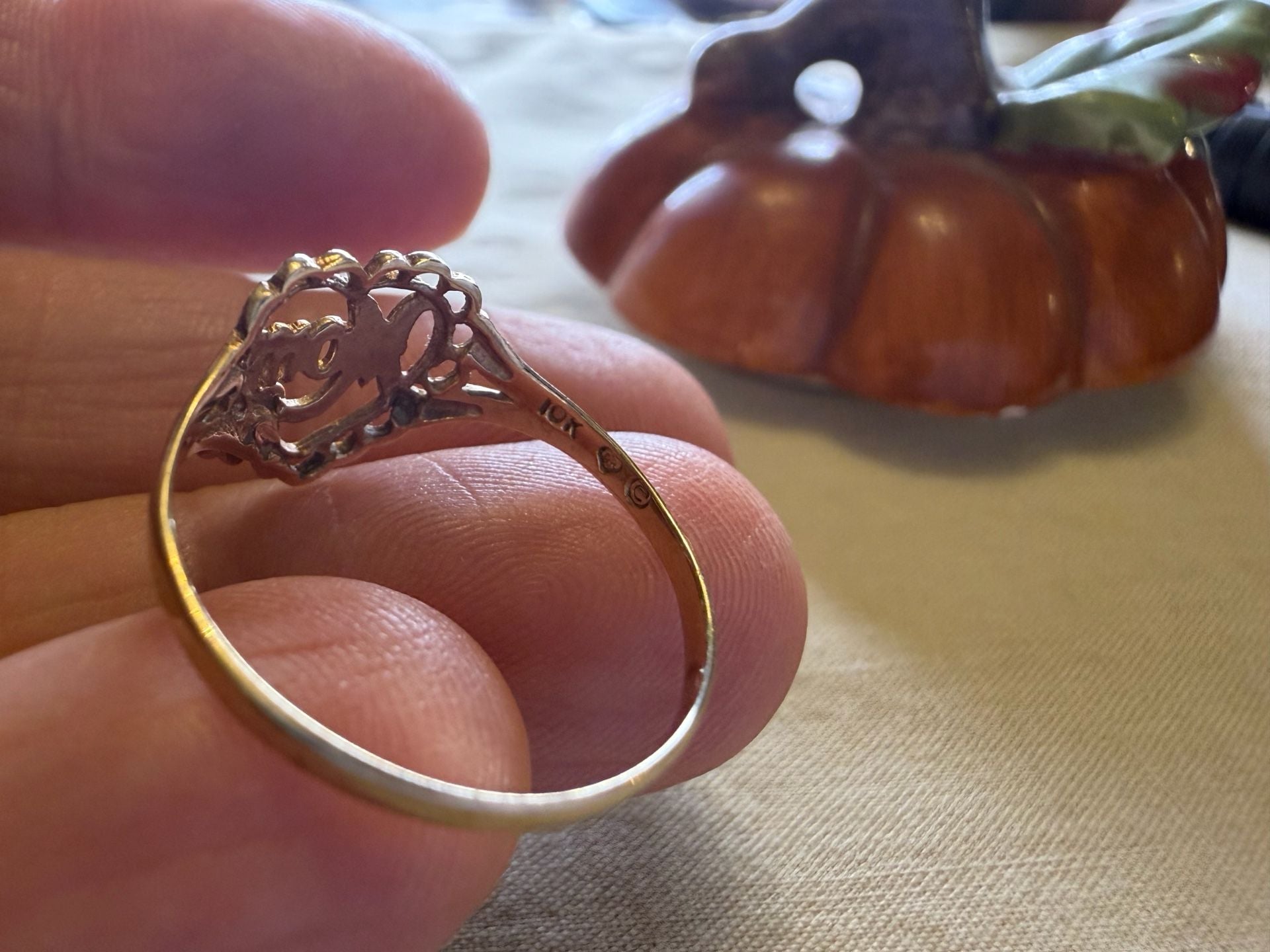 Vintage 10K Yellow And Rose Gold Mom Heart Ring Size 7.5 6