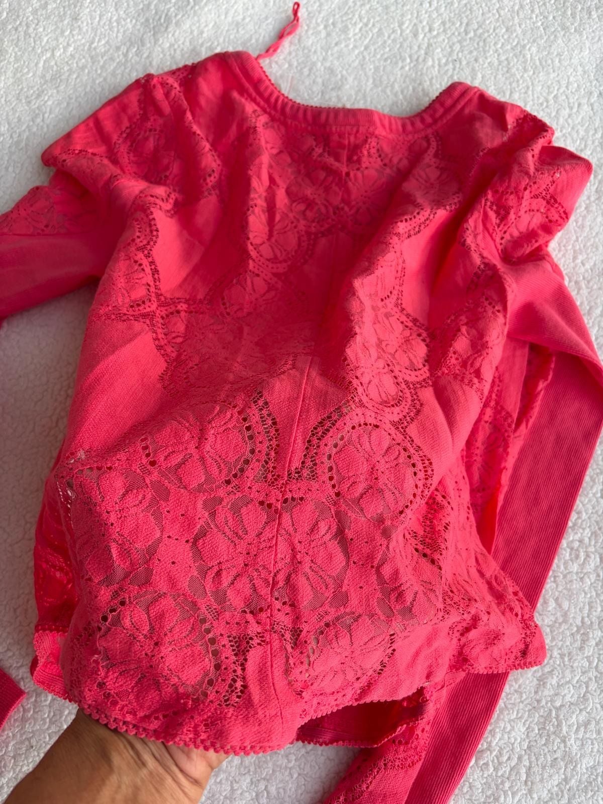 Free People Cardigan Size M Pink Lace Trim Long Sleeve 4