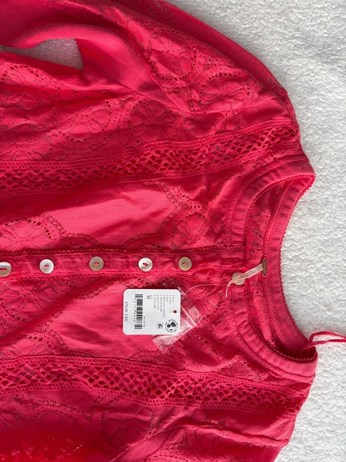 Free People Cardigan Size M Pink Lace Trim Long Sleeve 6