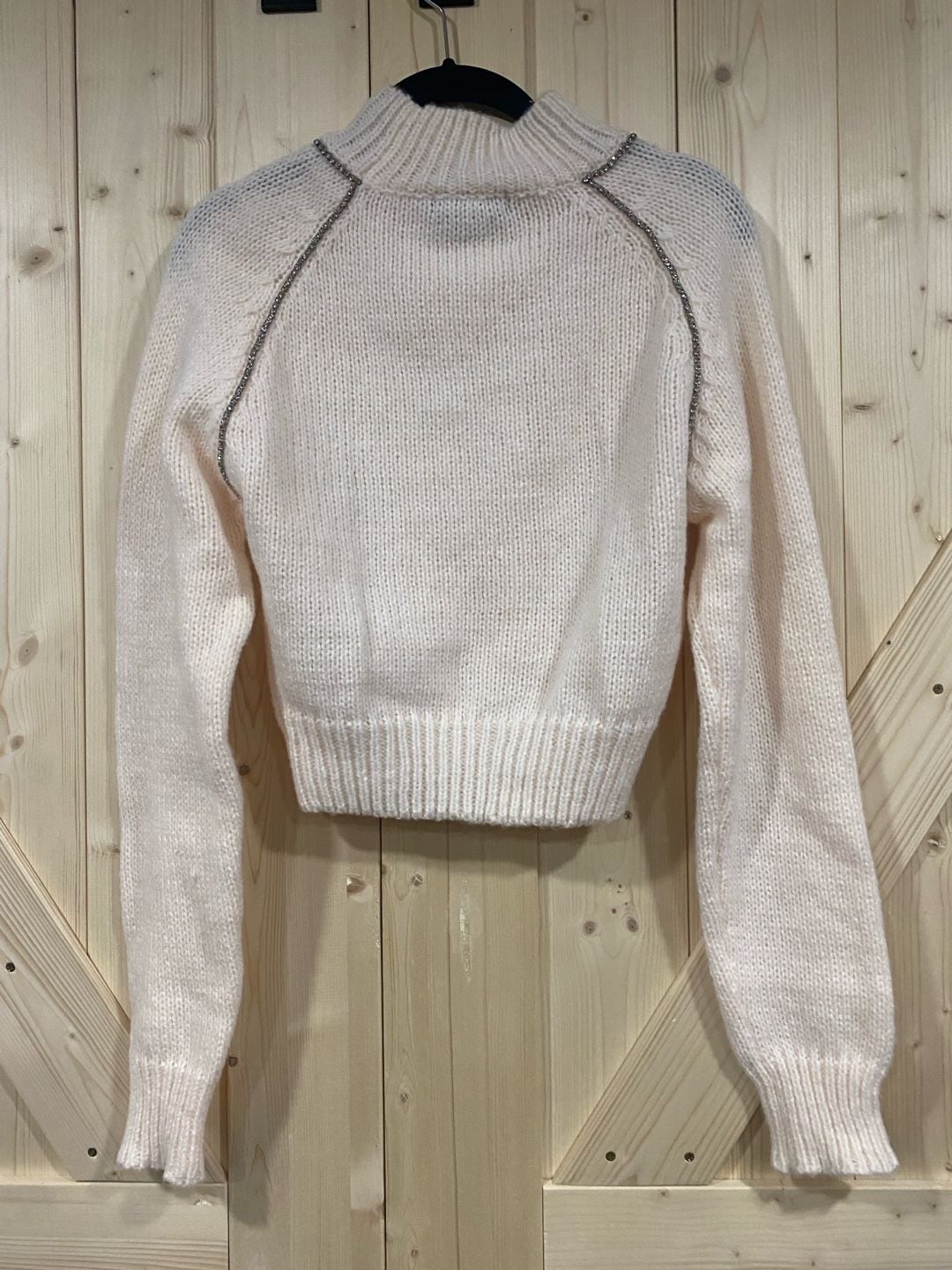 On Twelfth Rhinestone Trim Mock Neck Sweater Cream small 7