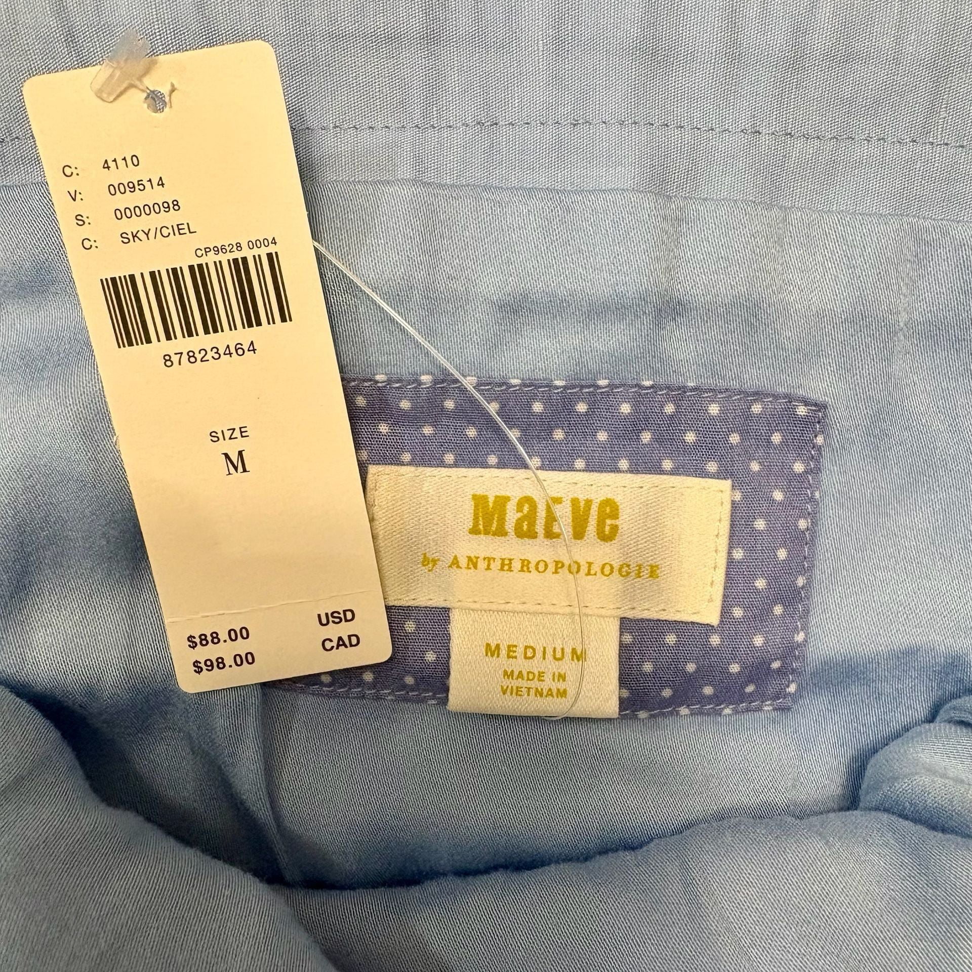 Maeve by Anthropologie Linen Cotton Blend Tank Top Sky Blue Lined NWT Medium 9