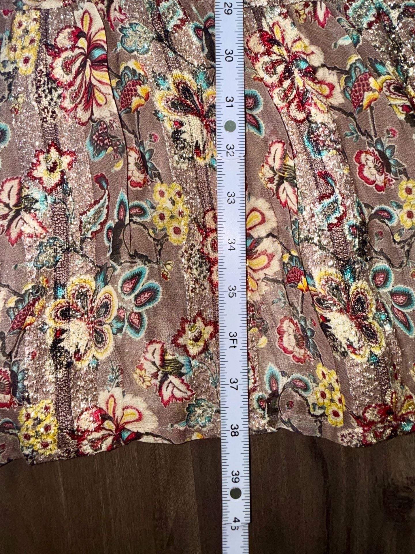 RAGA Floral Metallic Tiered Dress Size XS Brown Red Tassel 8