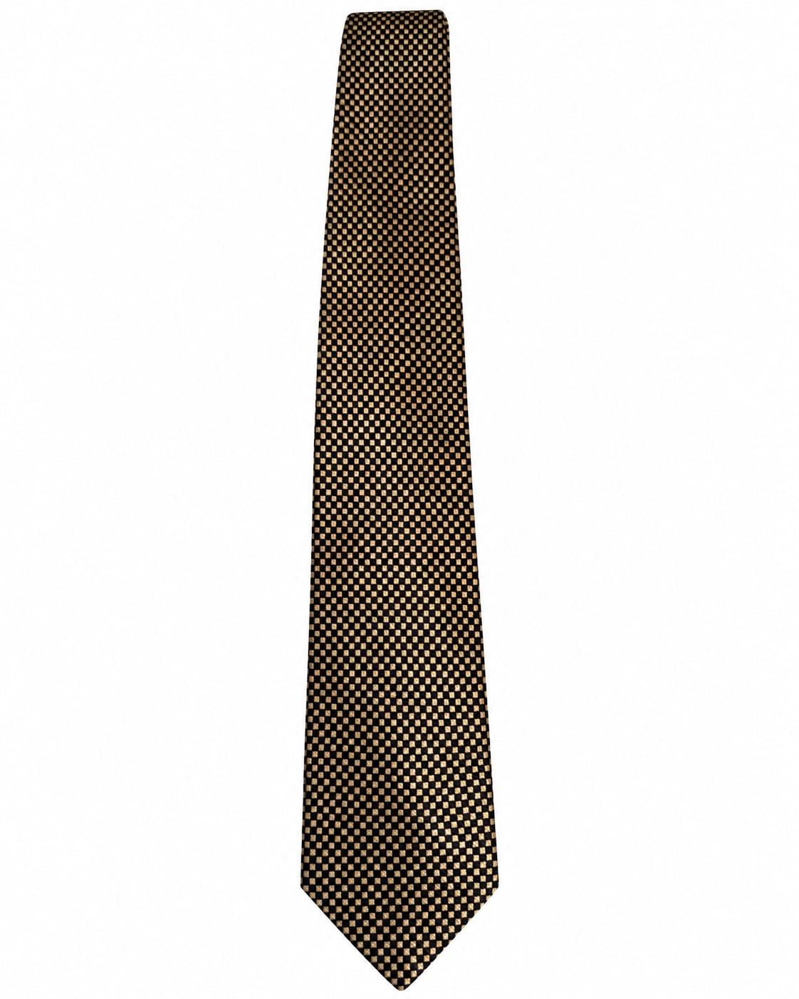 Umberto Bossi Silk Necktie Black Gold Geometric Grid Pattern 1