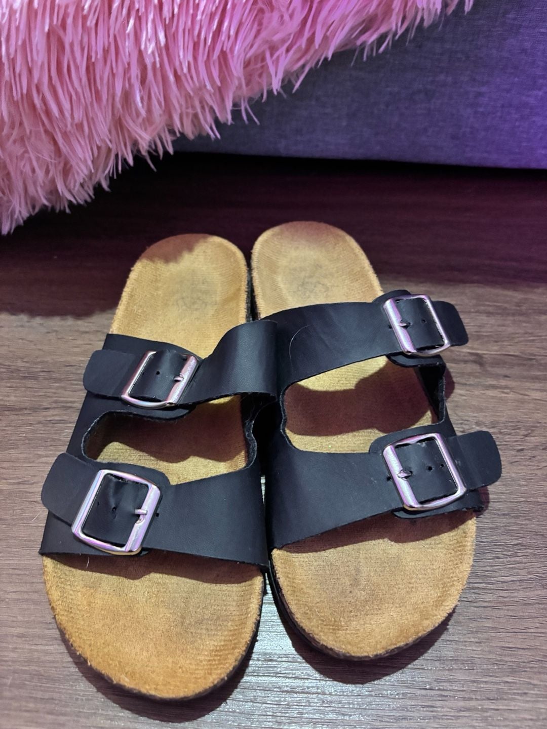 Two Strap Buckle Sandal Size M(7/8)Black 2