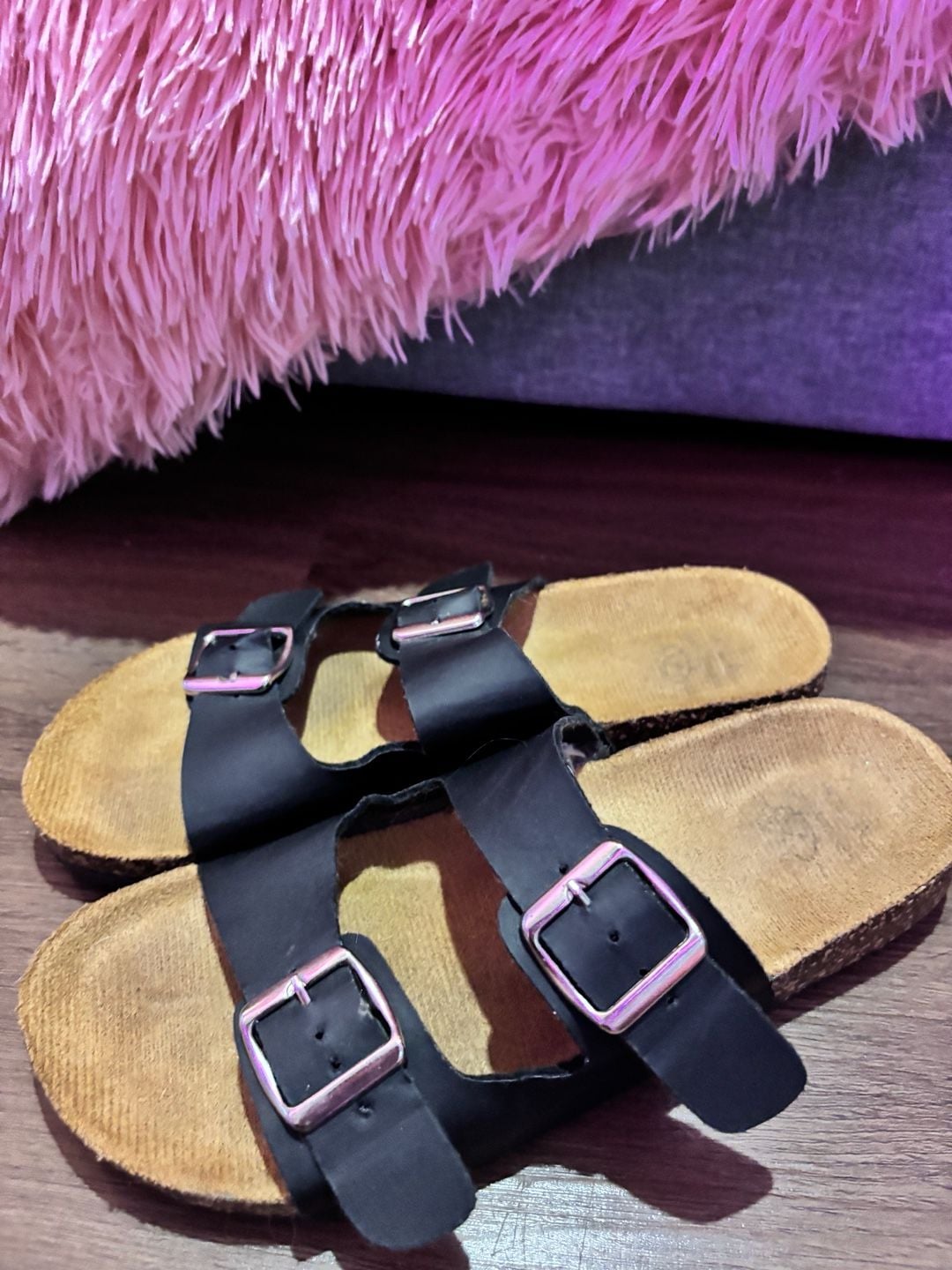 Two Strap Buckle Sandal Size M(7/8)Black 3