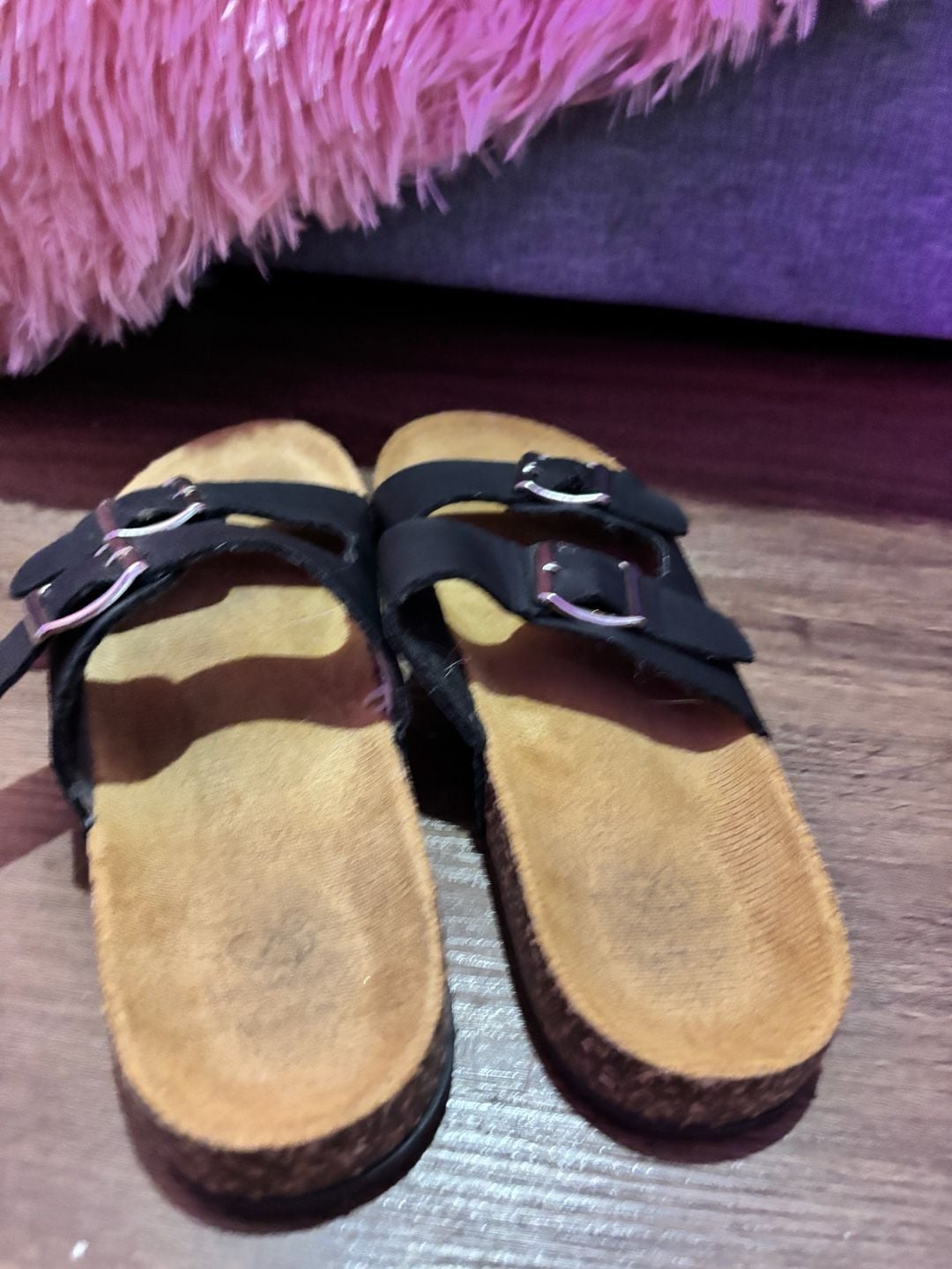 Two Strap Buckle Sandal Size M(7/8)Black 4