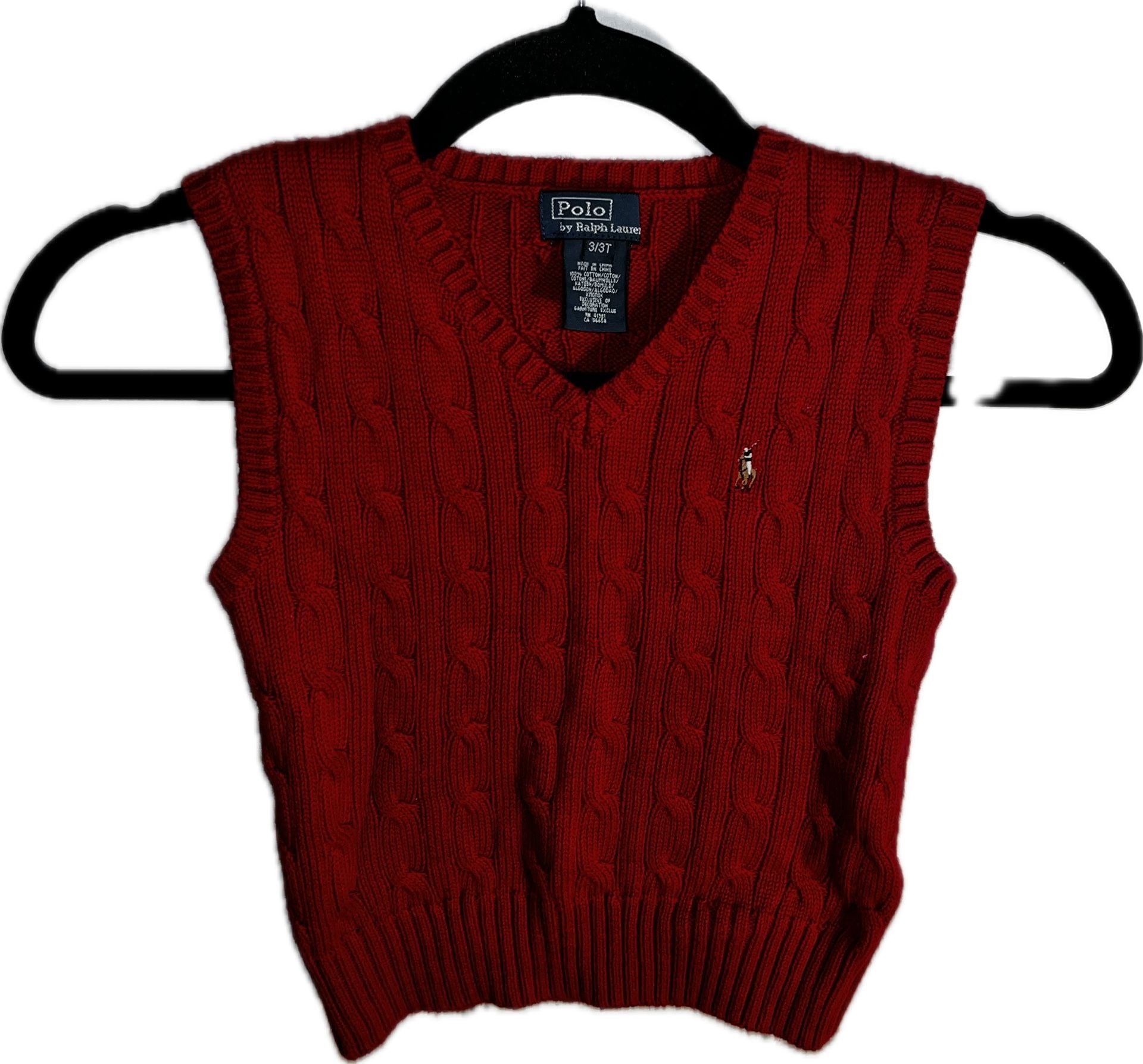 Polo by Ralph Lauren Cable Knit Sweater Vest Size 3/3T Red Cotton 2