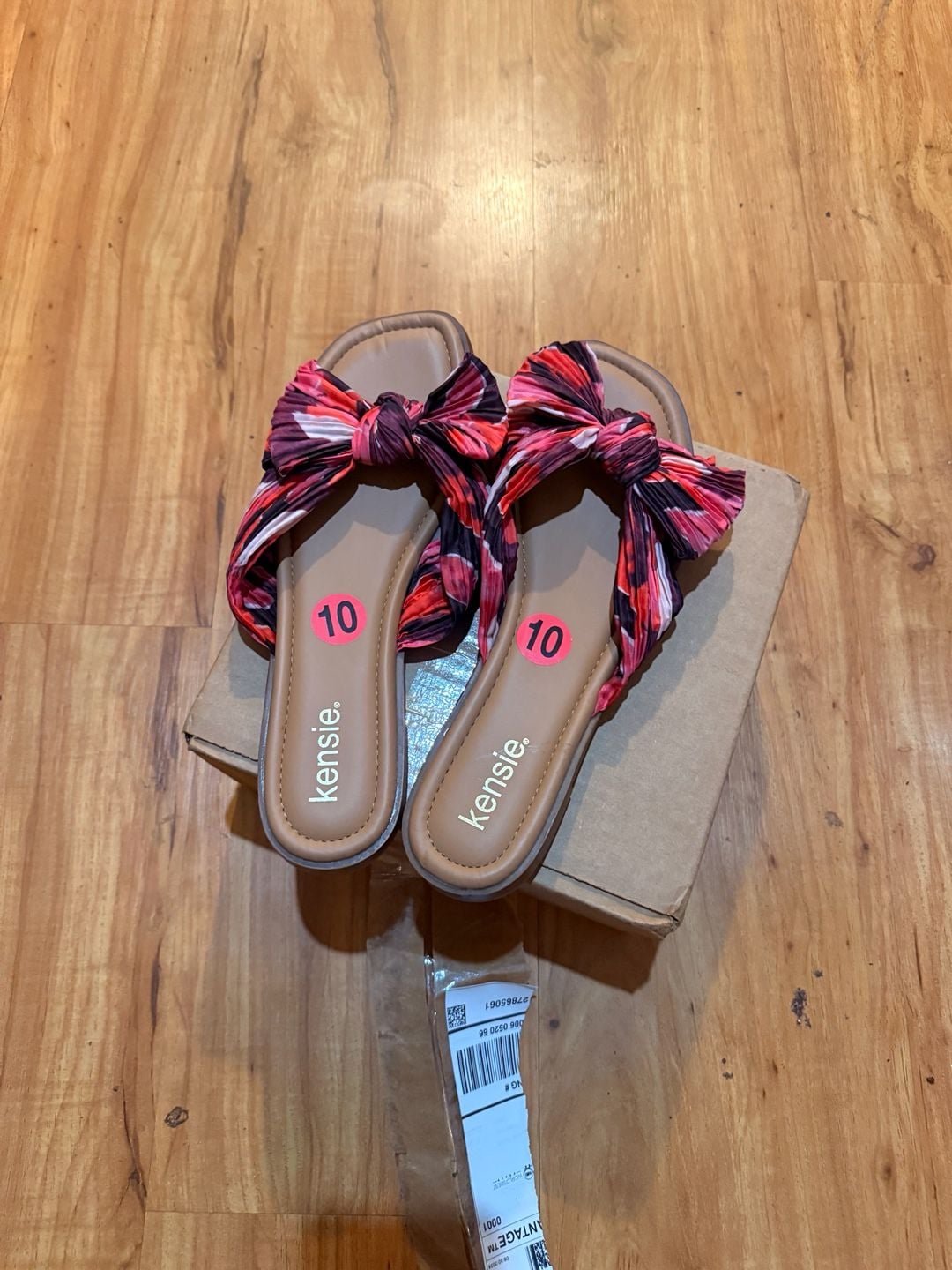 Kensie Bow Slide Sandals Size 10 Multi Color Pleated Fabric Flats 7