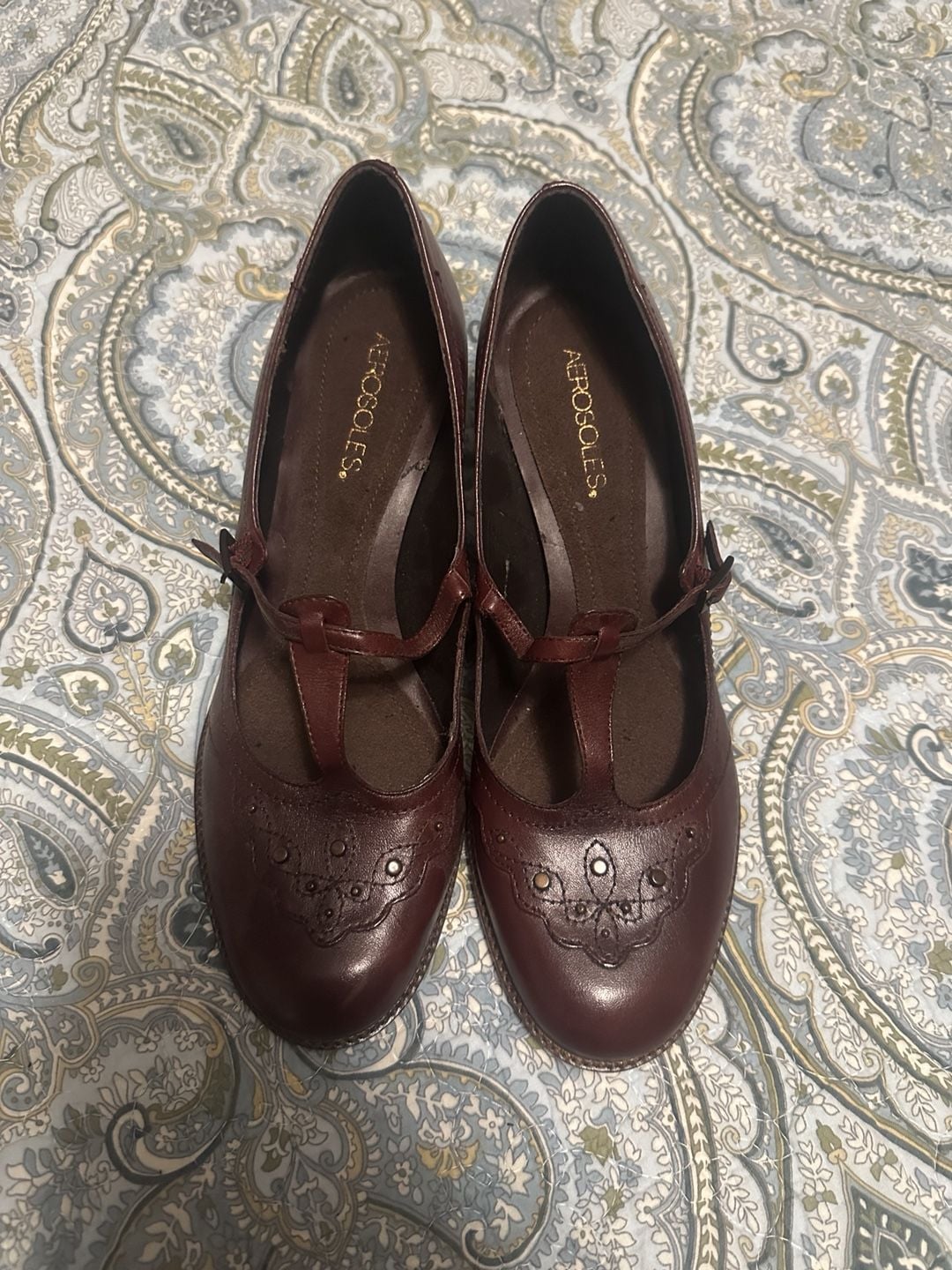 Aerosoles Brown Leather T-Strap Heels 2