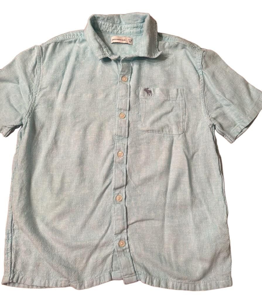 abercrombie kids Short Sleeve Button-Down Shirt Size 11/12 Light Blue h1603 2