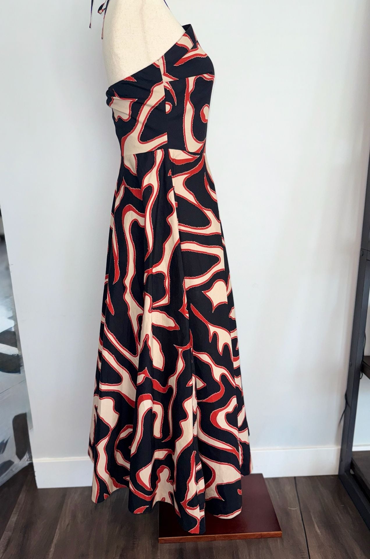 Btb Los Angeles Mia Dress Size Small Black Red Print Halter Maxi 4