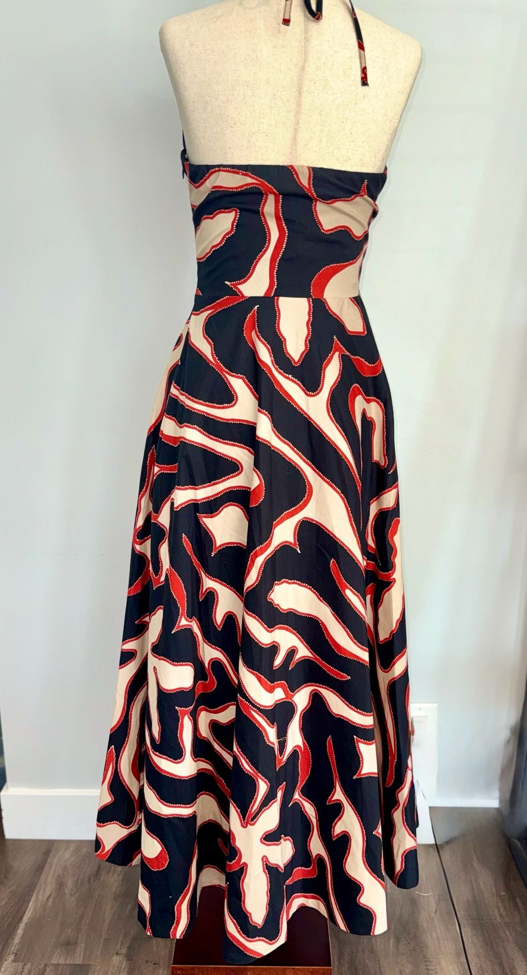 Btb Los Angeles Mia Dress Size Small Black Red Print Halter Maxi 5