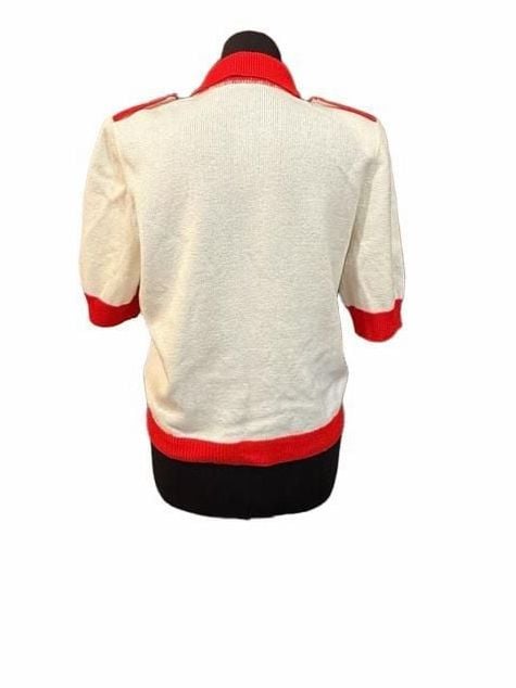 Neiman Marcus Short Sleeve Cardigan Sweater White Red Vintage 4