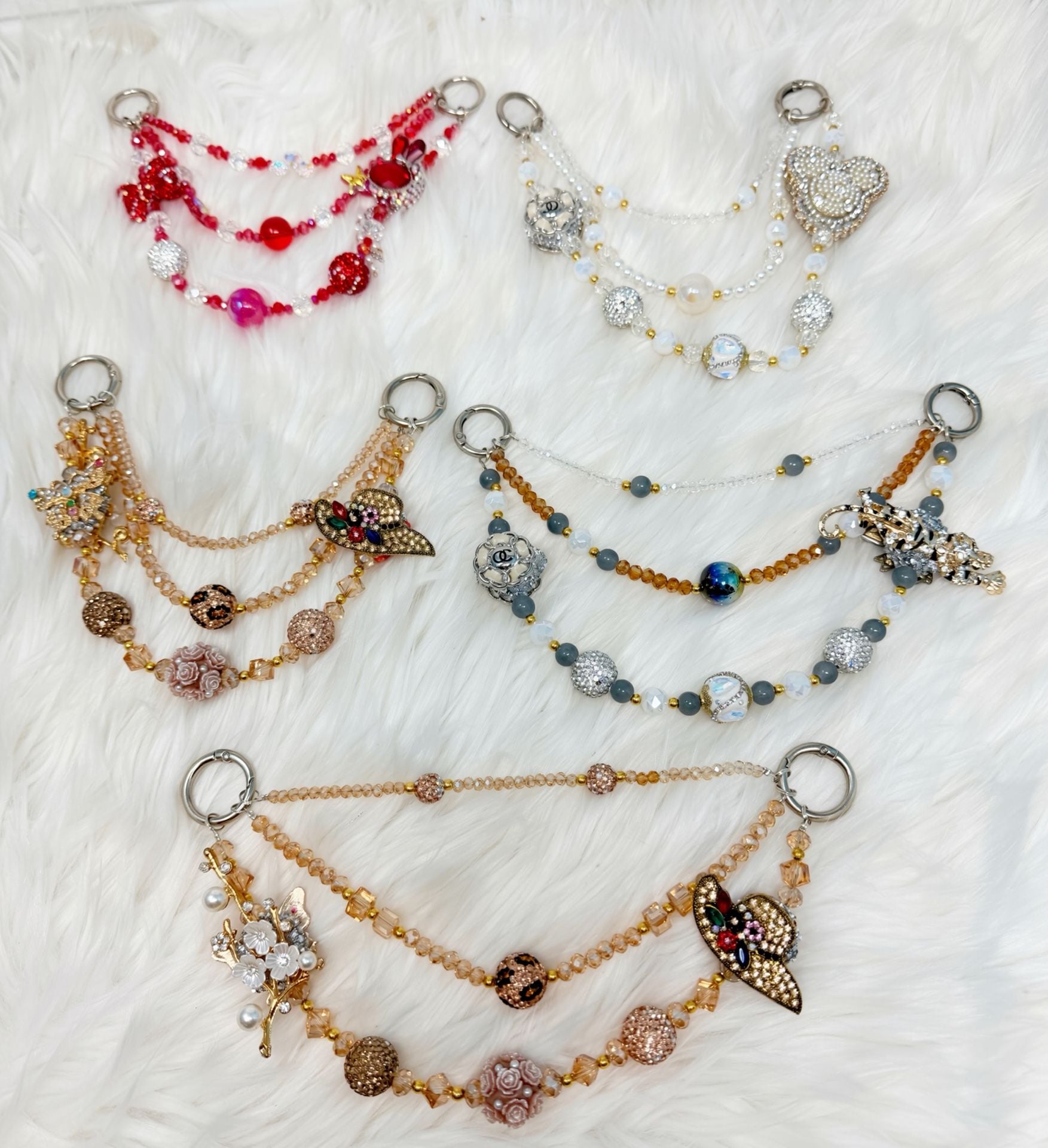 5 pieces Triple layer Beaded Purse Chain Bag Charm 2