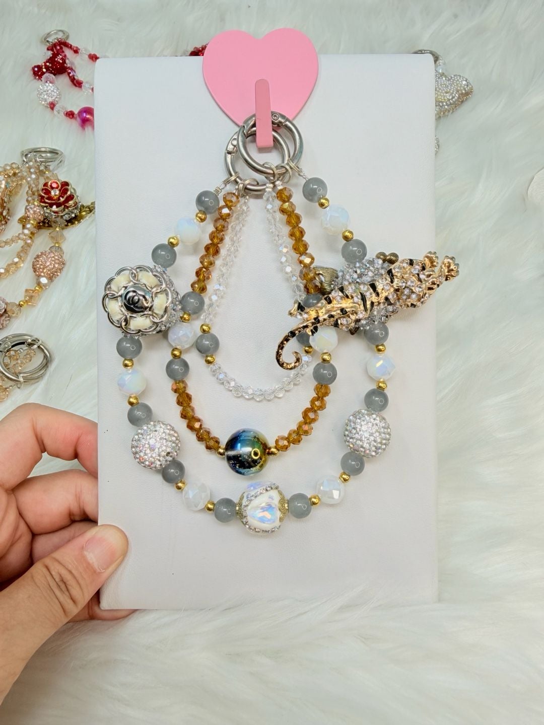 5 pieces Triple layer Beaded Purse Chain Bag Charm 3