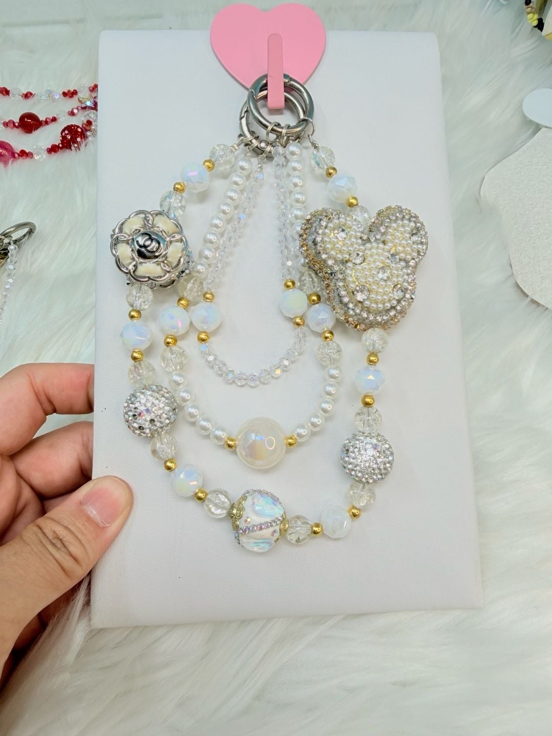 5 pieces Triple layer Beaded Purse Chain Bag Charm 4