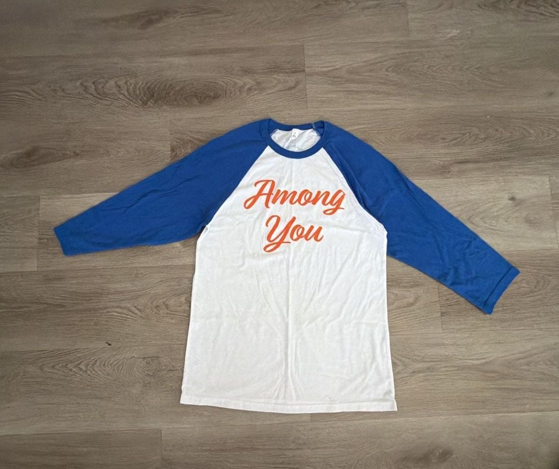 Bella Canvas Among You Raglan Shirt Size M Blue White Long Sleeve 2