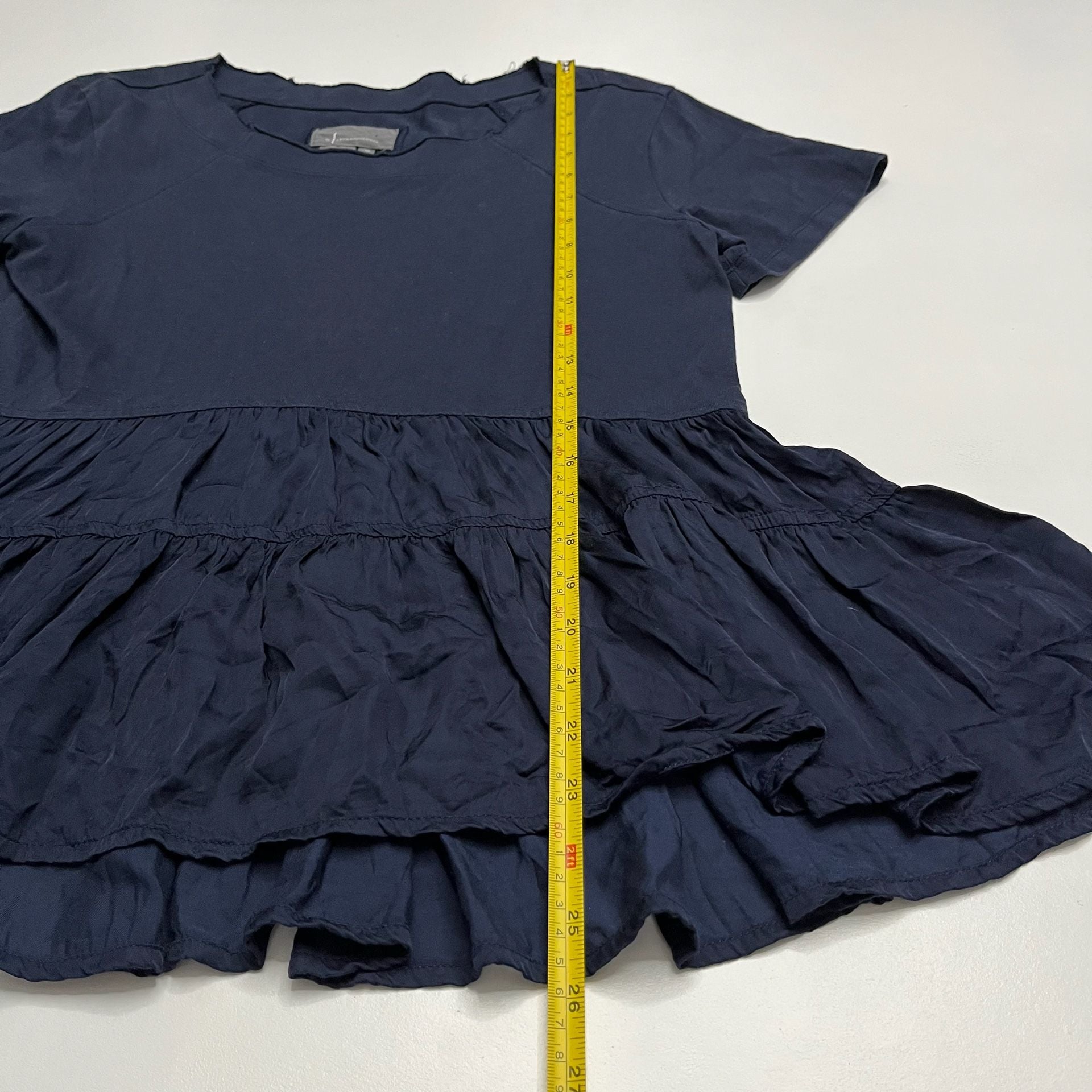 Anthropologie Navy Blue Tiered Ruffle Peplum Top Short Sleeve XS 6