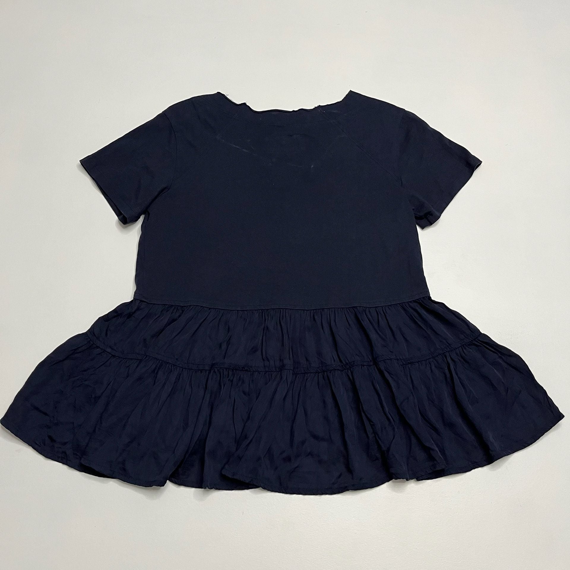 Anthropologie Navy Blue Tiered Ruffle Peplum Top Short Sleeve XS 7