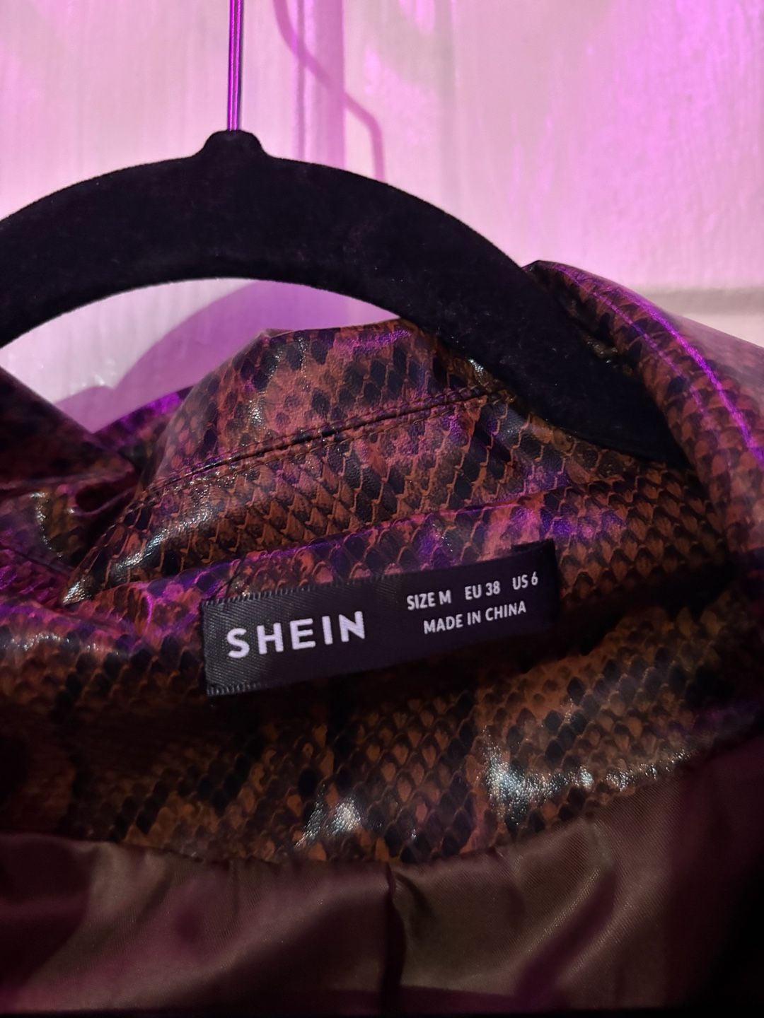 Faux Leather Trench Coat Size M Brown Snake Print 3