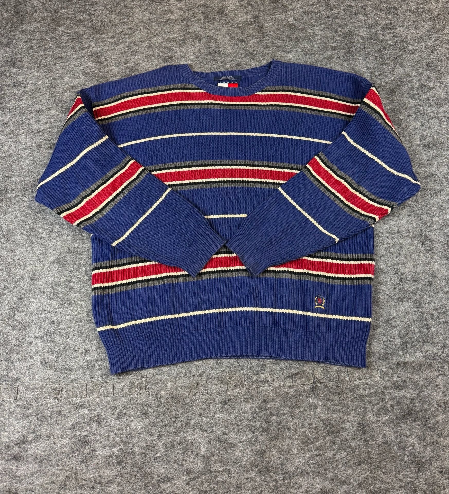 Tommy Hilfiger Striped Sweater Size XL Blue Red Cotton Crewneck 2