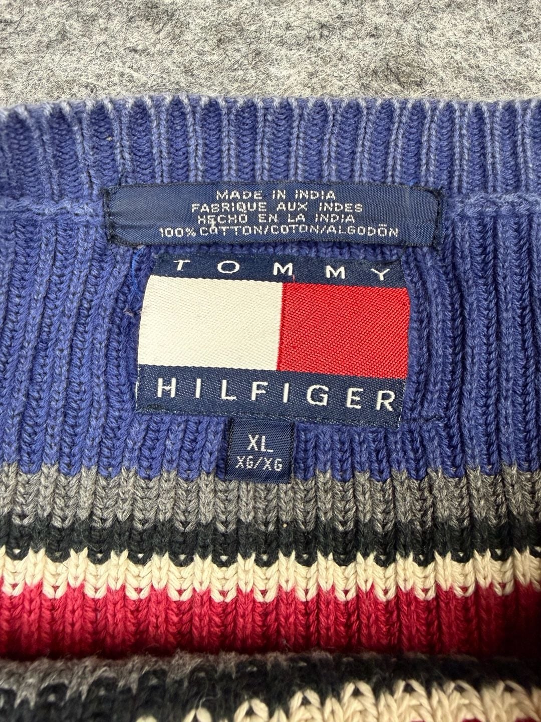 Tommy Hilfiger Striped Sweater Size XL Blue Red Cotton Crewneck 3