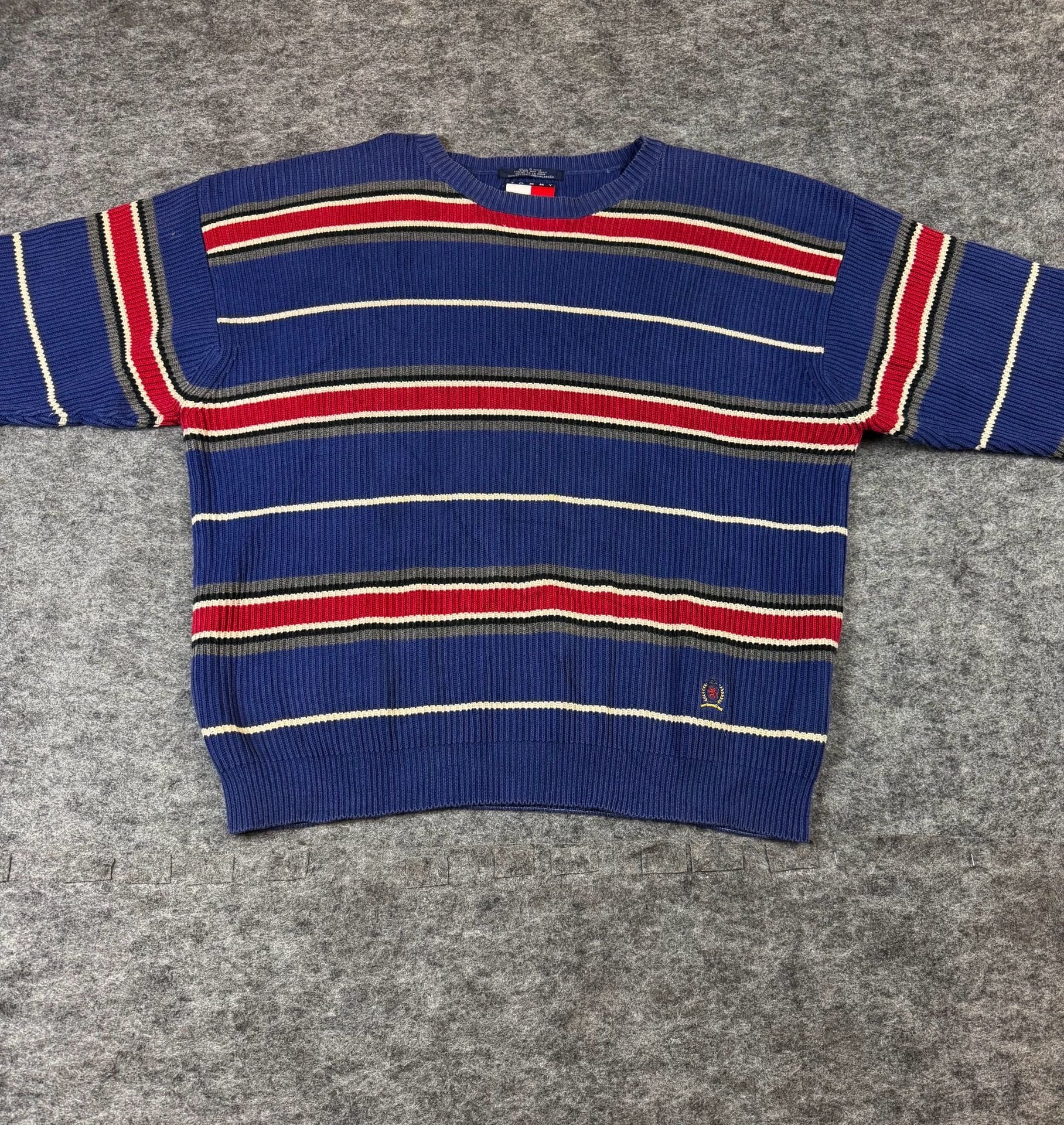 Tommy Hilfiger Striped Sweater Size XL Blue Red Cotton Crewneck 4