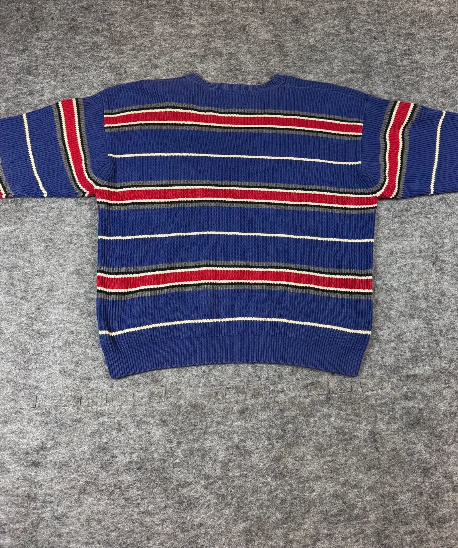 Tommy Hilfiger Striped Sweater Size XL Blue Red Cotton Crewneck 5