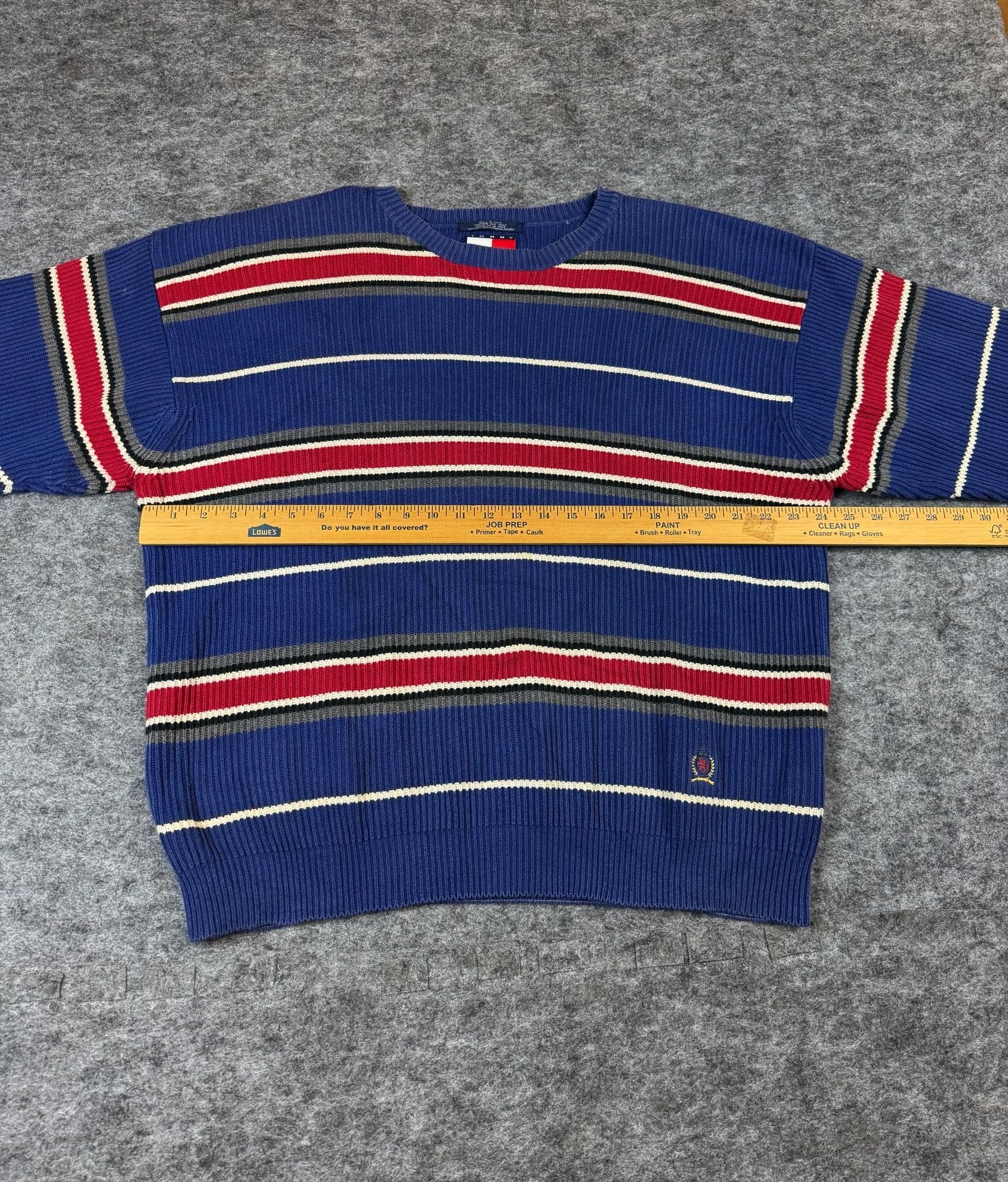 Tommy Hilfiger Striped Sweater Size XL Blue Red Cotton Crewneck 7
