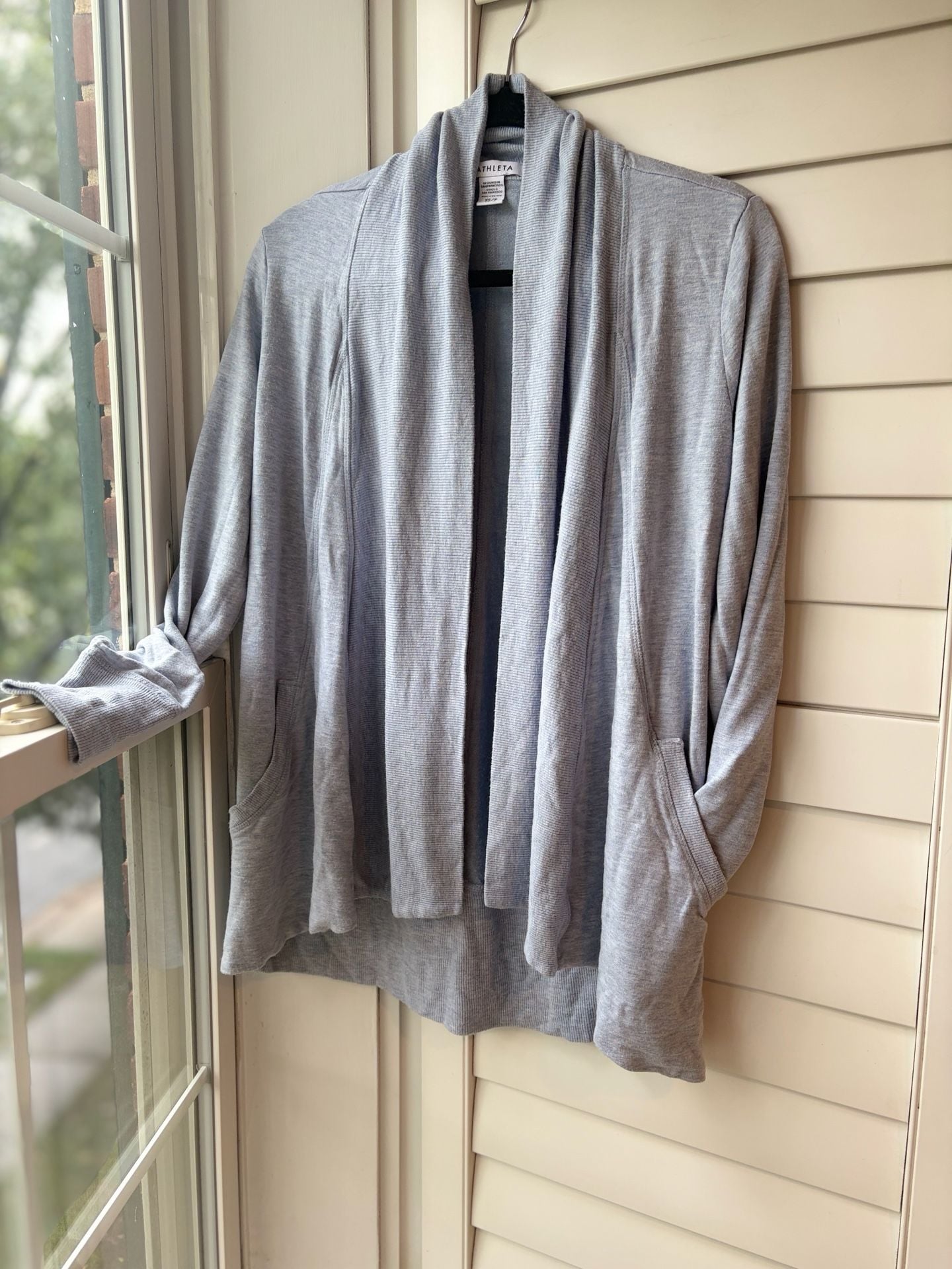 Athleta Zenana Slouchy Pocket Open Cardigan Sky Blue Athleisure 2